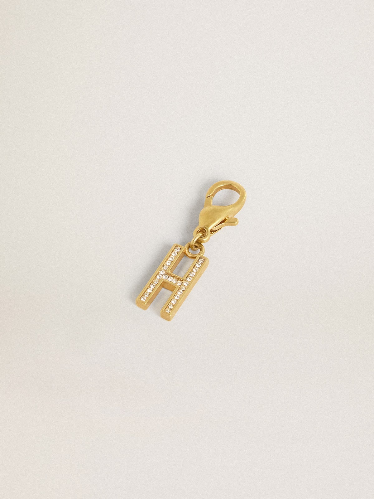 Letter H charm in gold-colored brass with crystals - 2