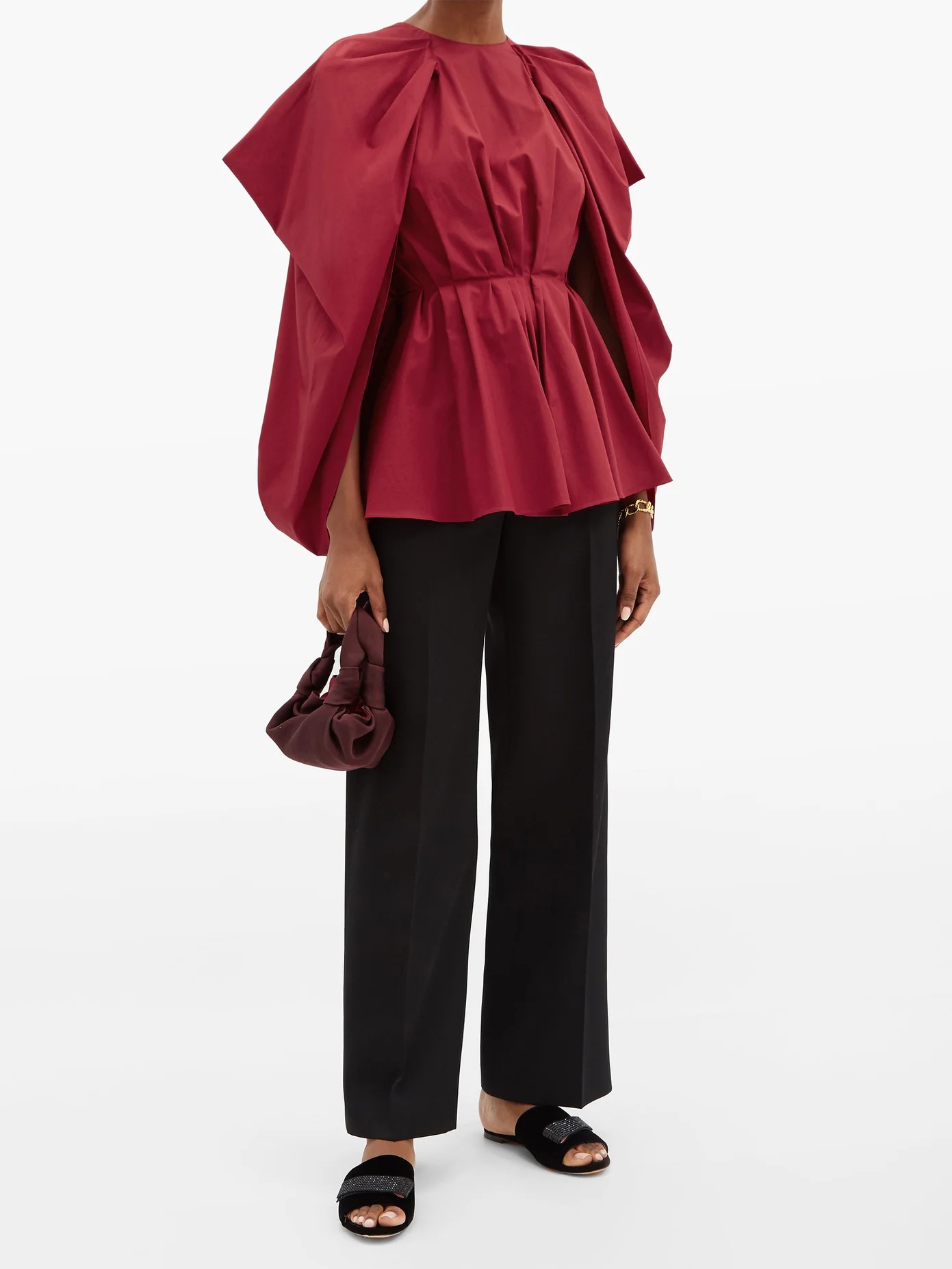 Atticus cape-sleeve peplum cotton-poplin blouse - 2