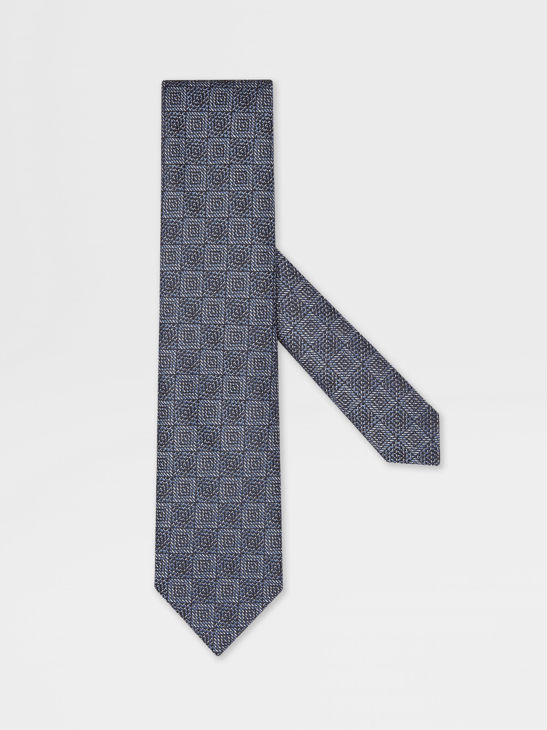DARK BLUE JACQUARD SILK TIE - 1