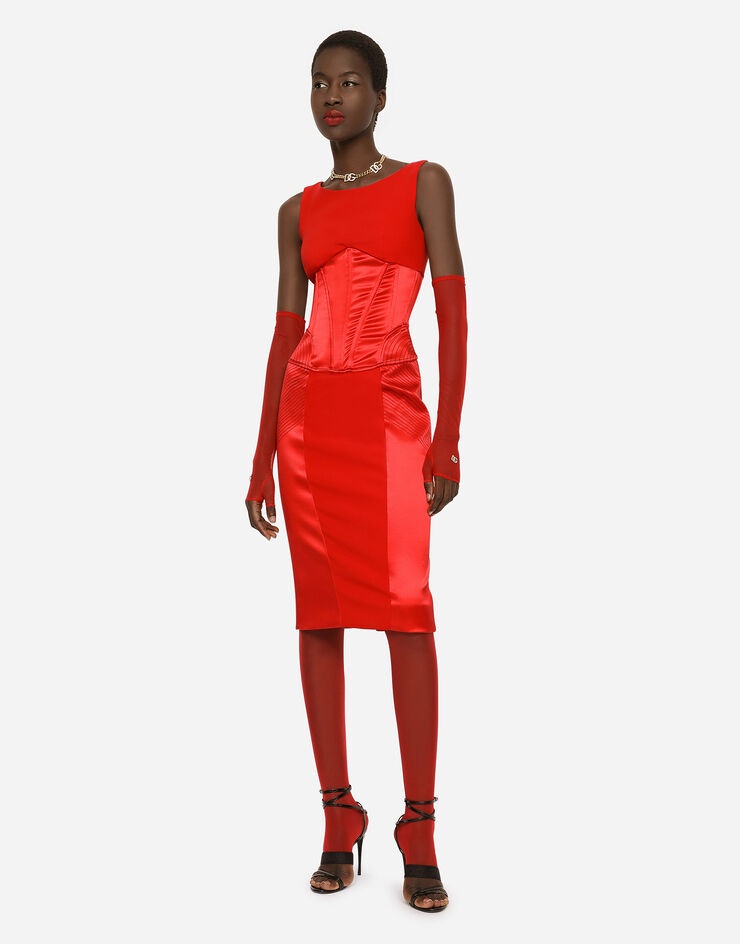 Satin and cady calf-length dress - 4