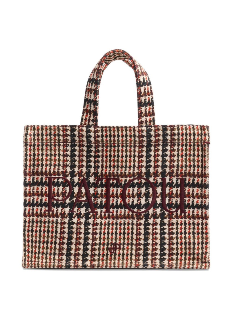 logo-embroidered houndstooth tote bag 1