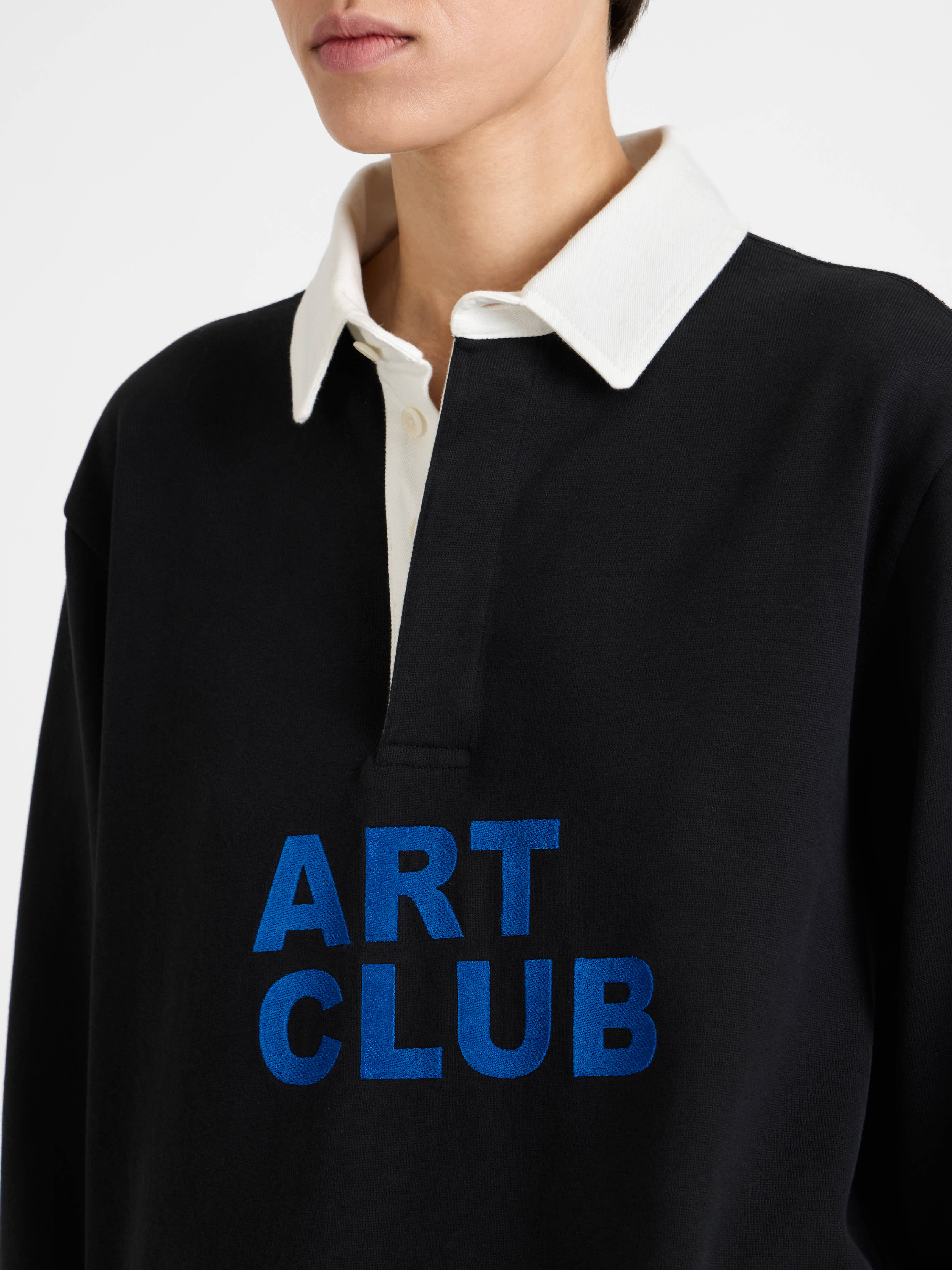 'ART CLUB' RUGBY POLO TOP IN WASHED BLACK - 7