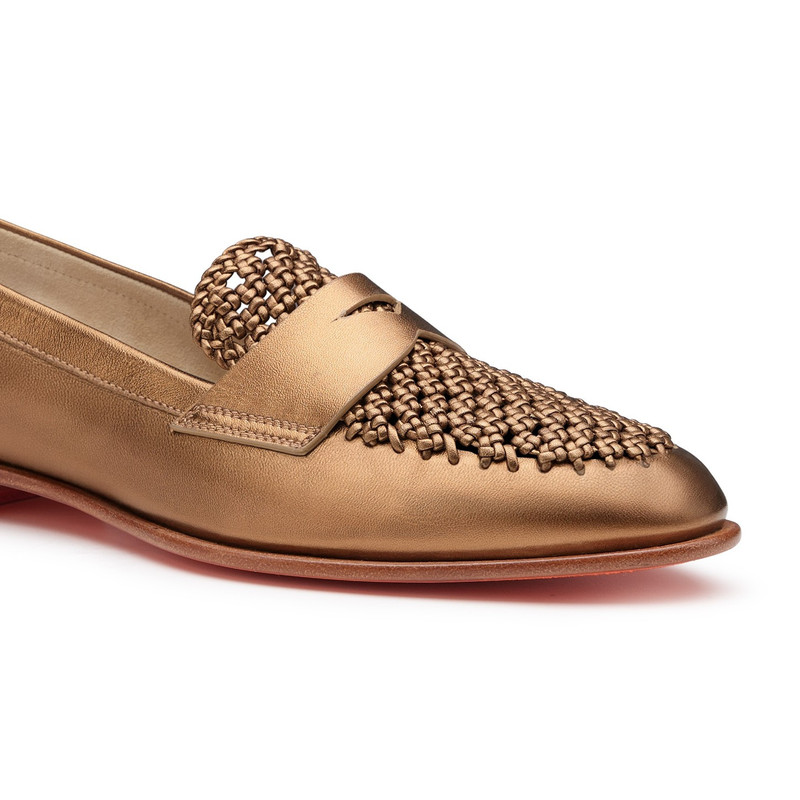 Women's gold laminated leather penny loafer 6