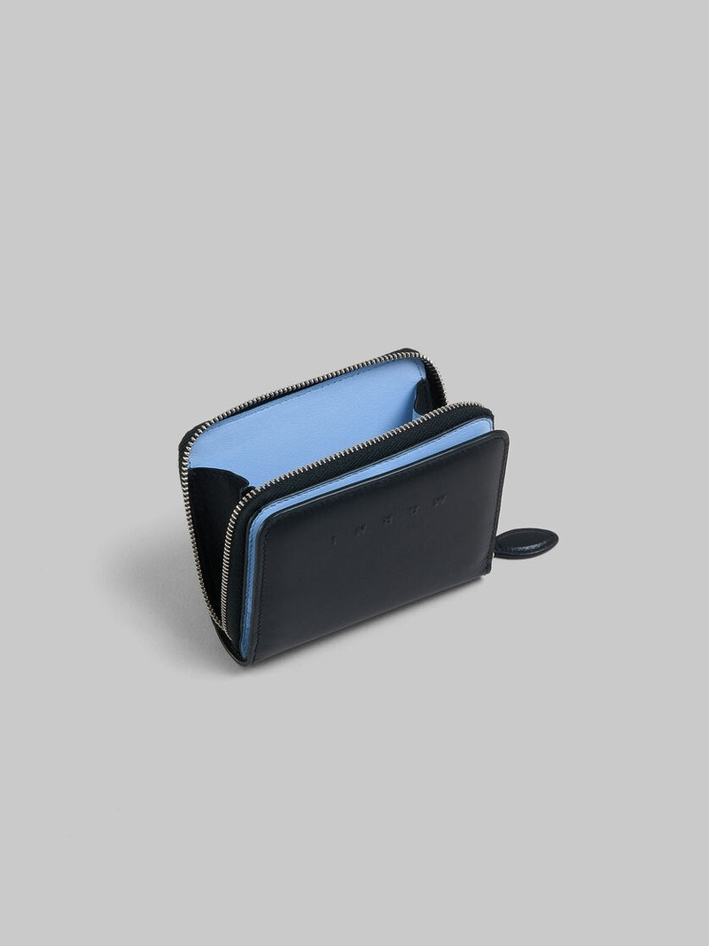 Marni BLACK LEATHER ZIP-AROUND COMPACT WALLET WITH RAISED MARNI LOGO outlook