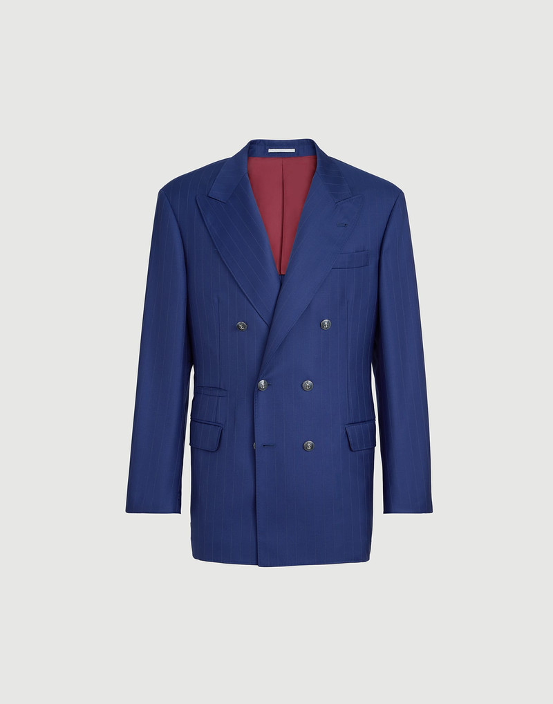 Virgin wool chalk stripe batavia one-and-a-half breasted Tailor blazer with metal buttons 1