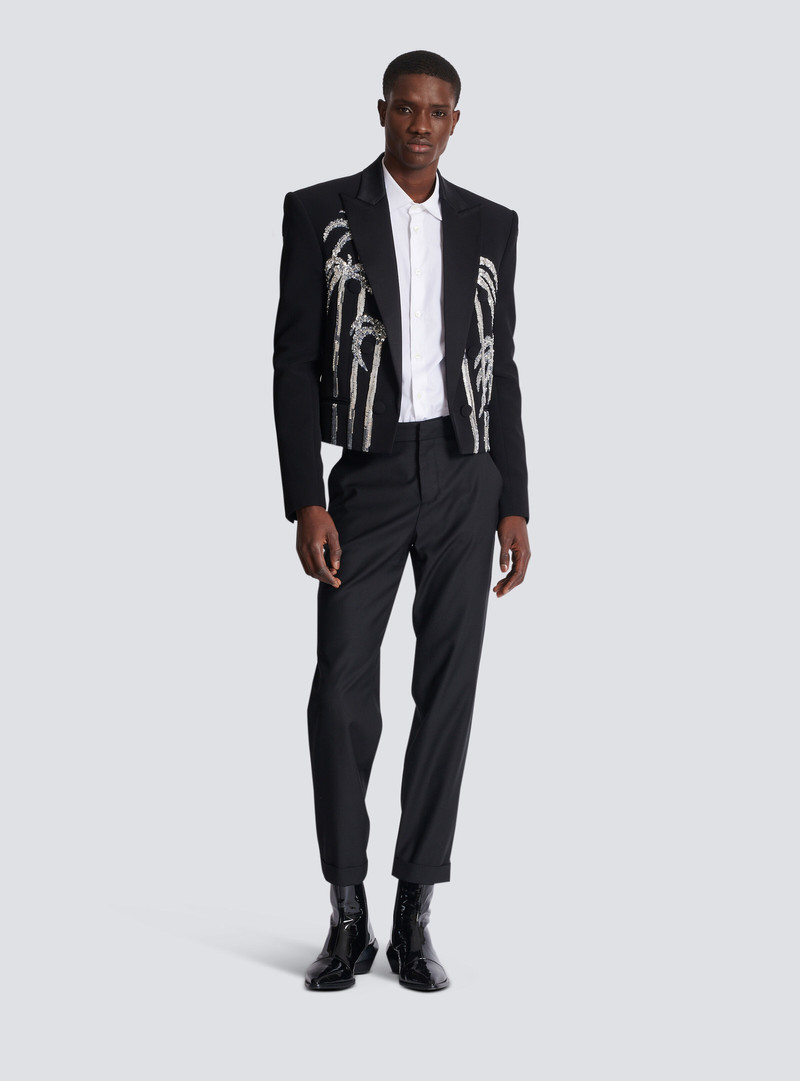 Balmain Cropped crepe jacket with palm tree embroidery outlook