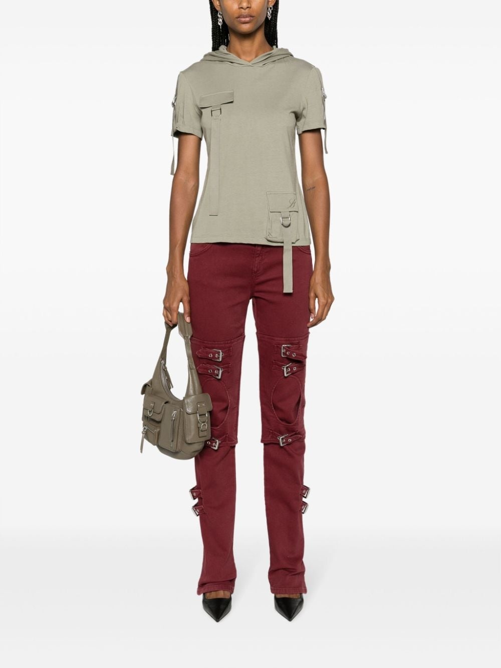 cargo-pocket hooded cotton T-shirt - 2