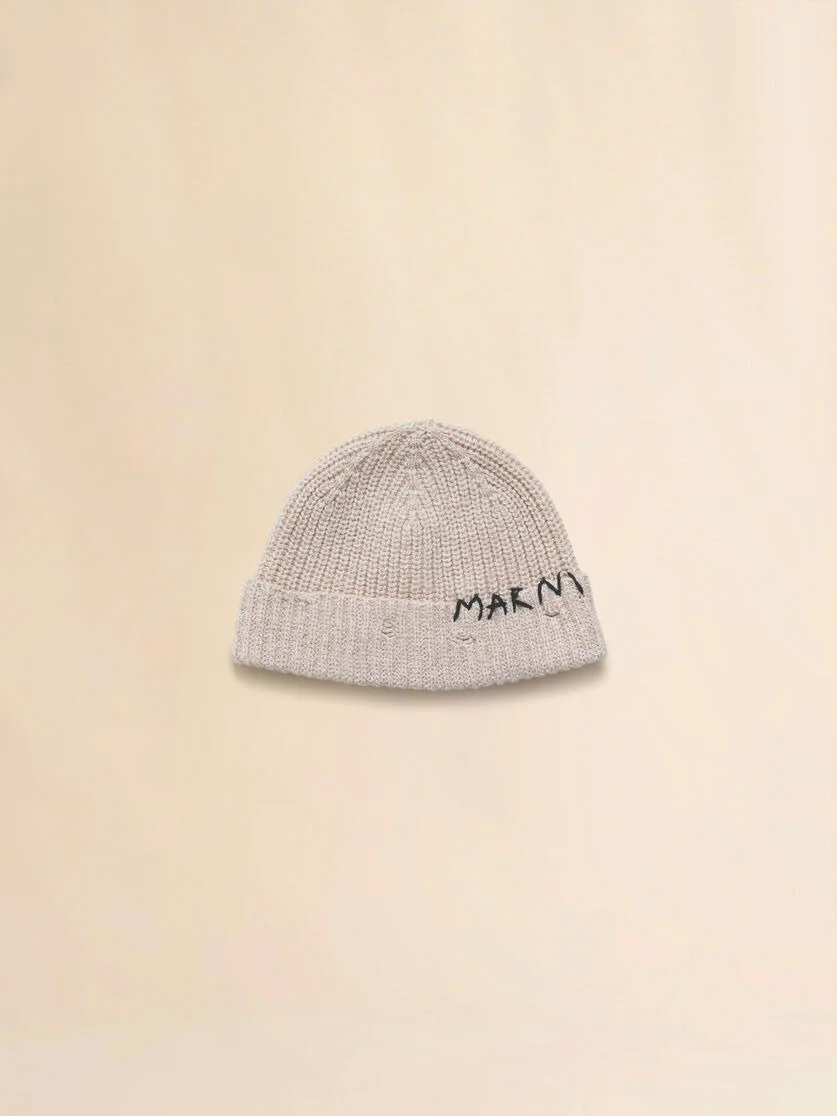 BEIGE WOOL BEANIE WITH MARNI MENDING EMBROIDERY - 1