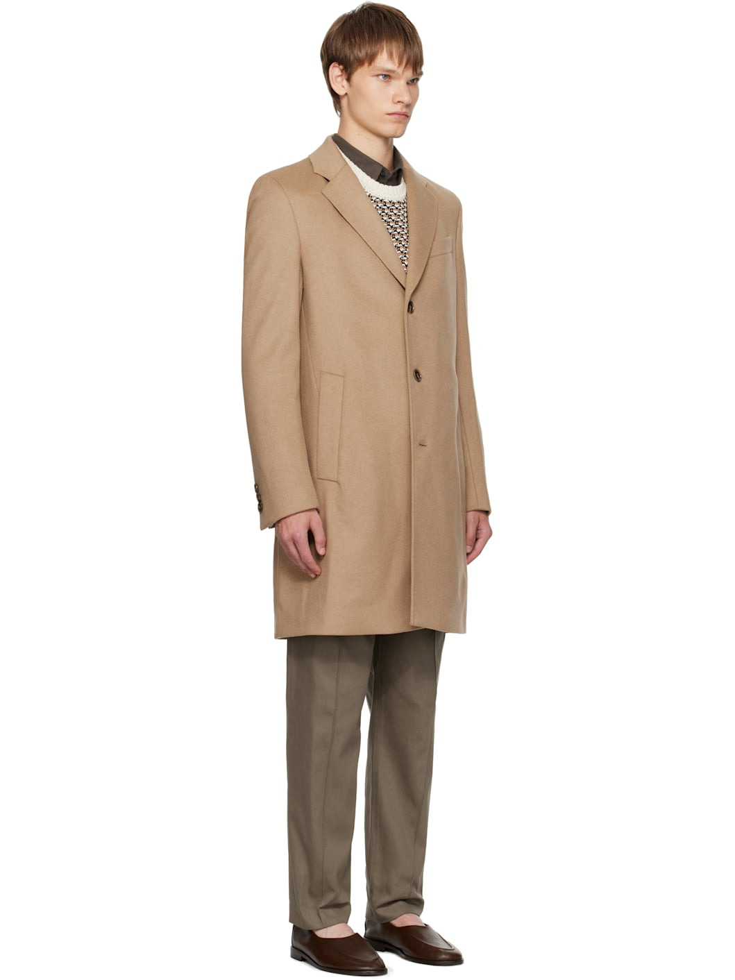 Beige Regular-Fit Wool & Cashmere Coat - 2