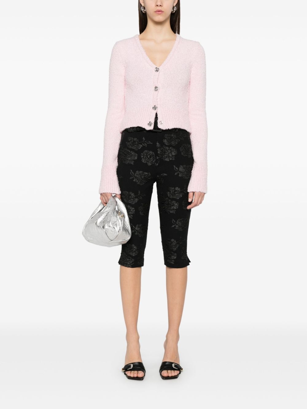 floral-jacquard capri trousers - 2