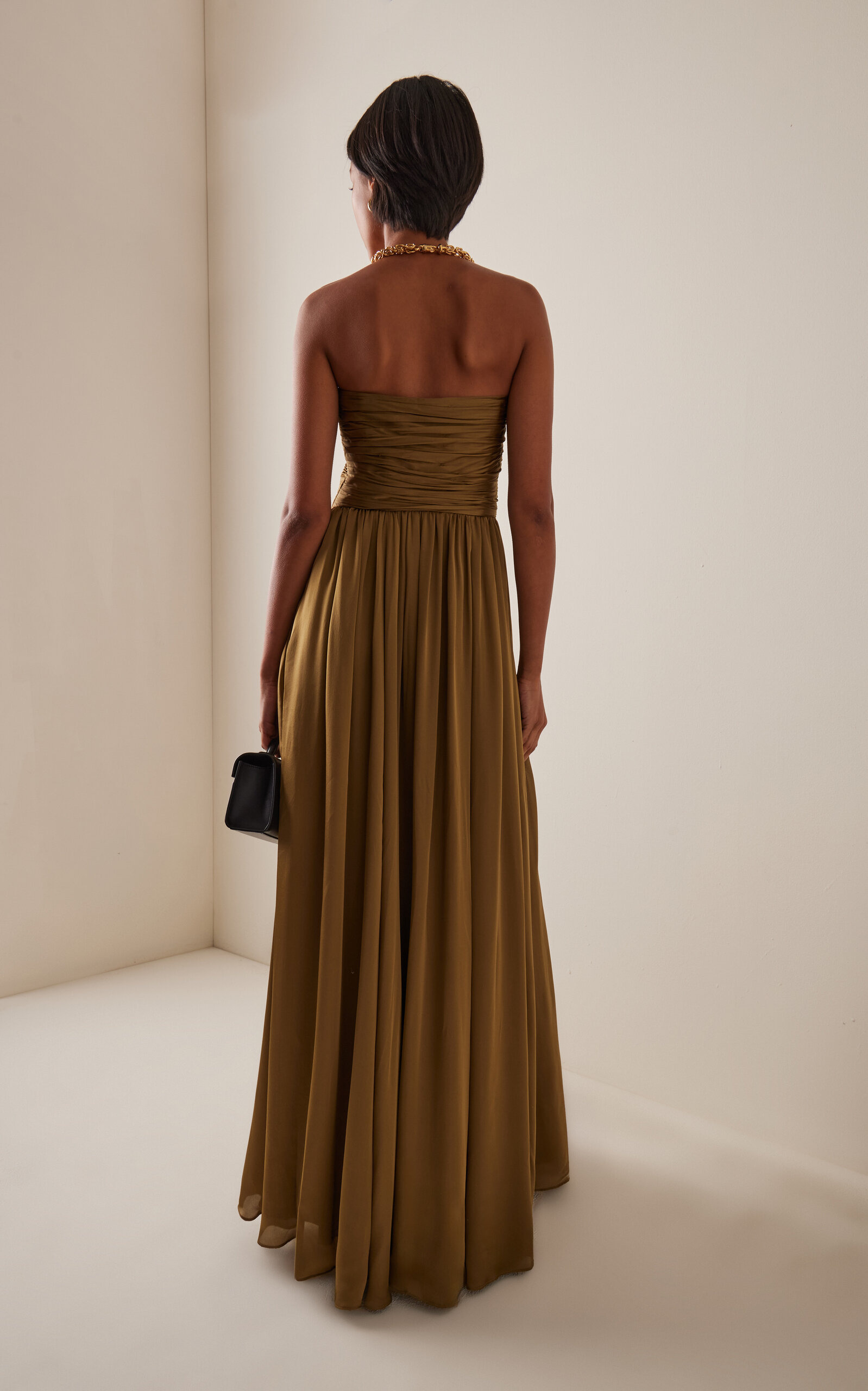 Anastasia Strapless Silk Gown olive - 4