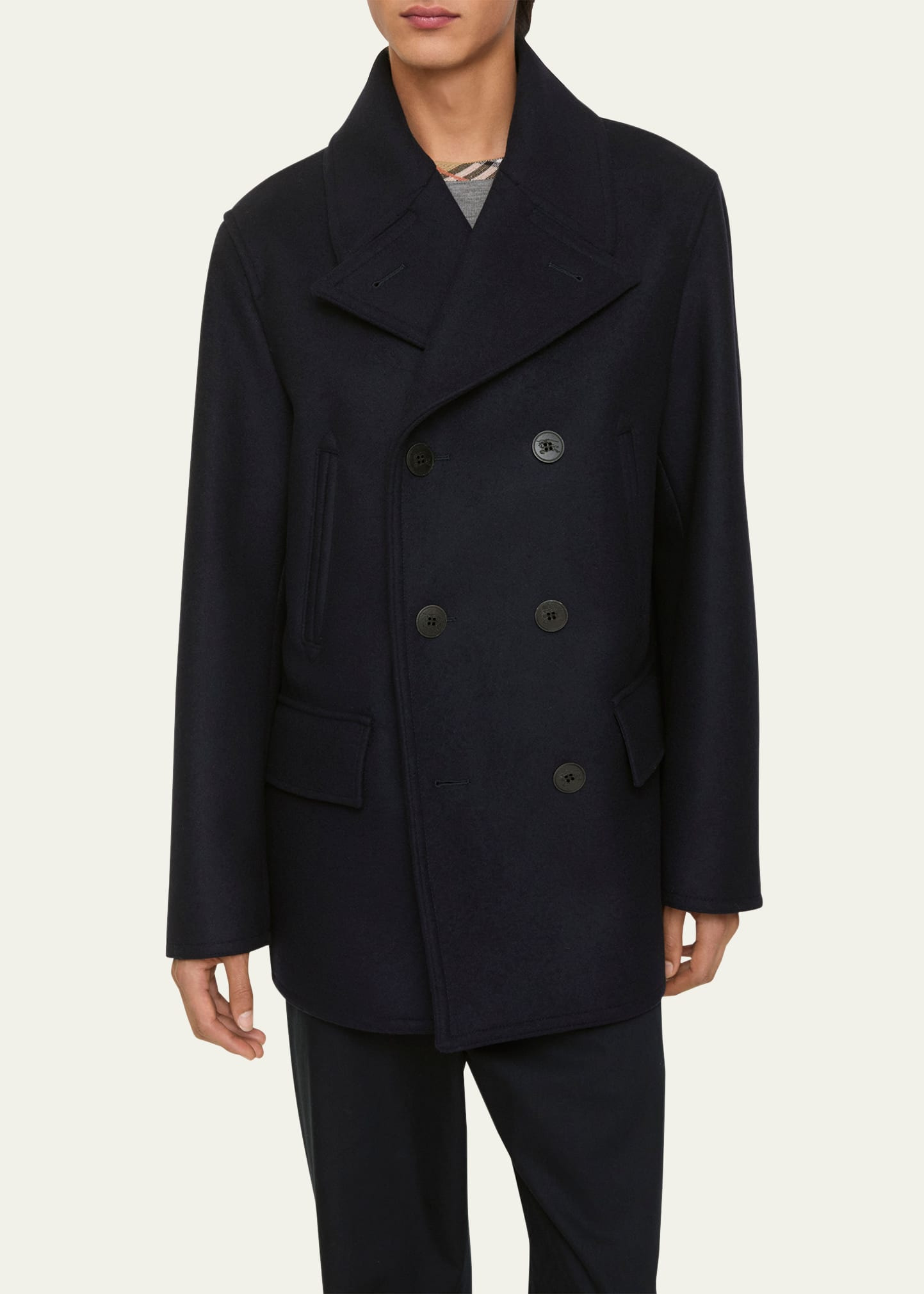 Men's Wool Check-Undercollar Pea Coat - 3