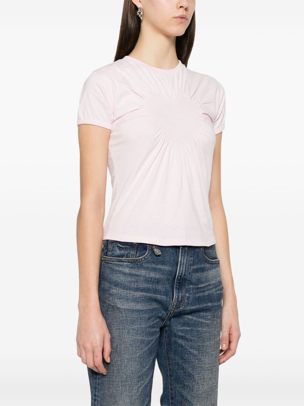 gathered heart-motif T-shirt - 3