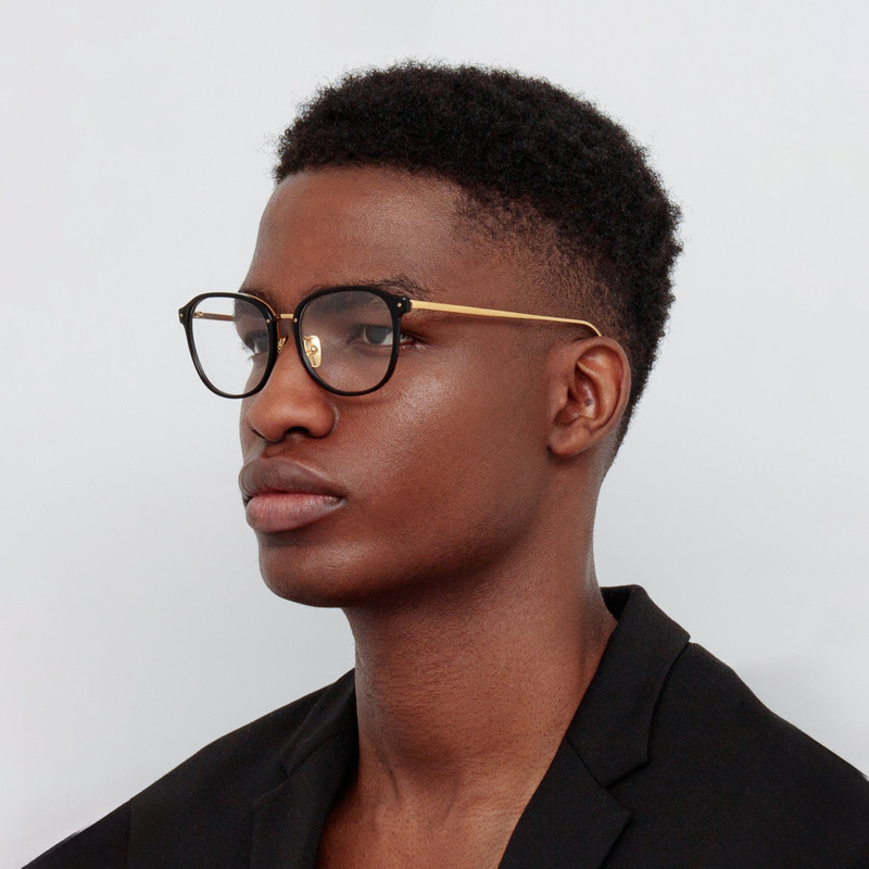 LINDA FARROW MEN'S PARK OPTICAL D-FRAME IN BLACK AND YELLOW GOLD outlook