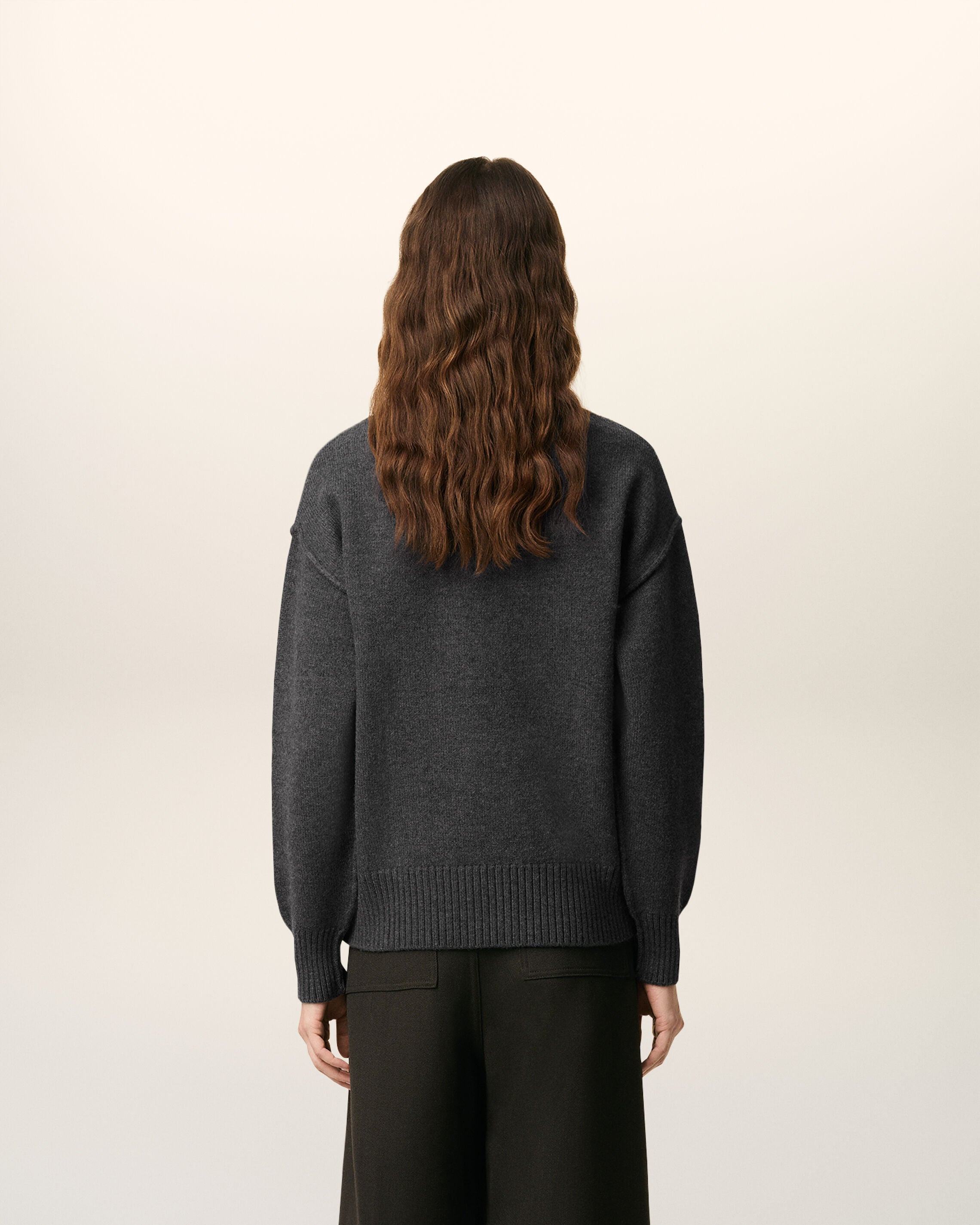 GREY WOOL AMI DE COEUR FUNNEL NECK SWEATER - 5