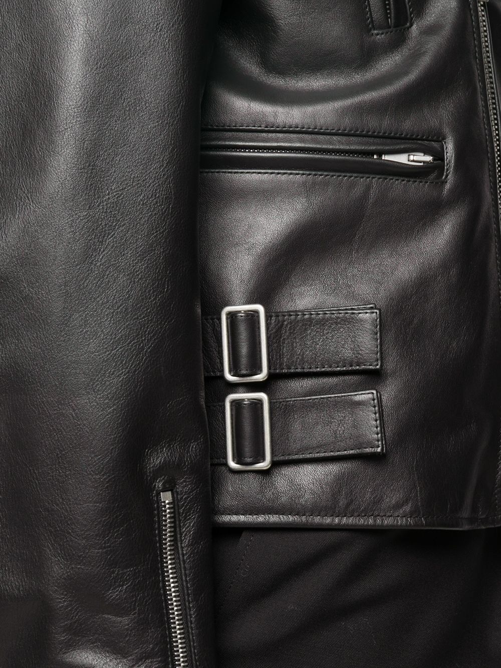 zipped leather biker jacket - 5