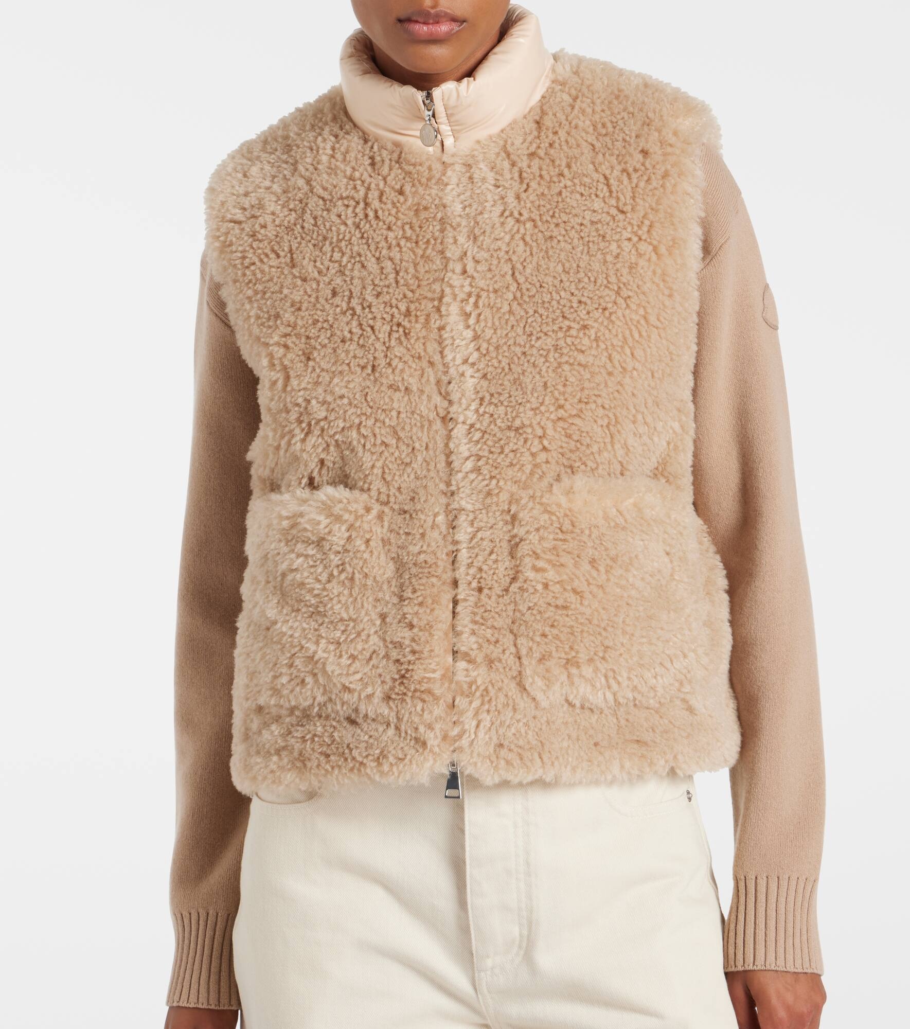 Logo faux fur down vest - 6