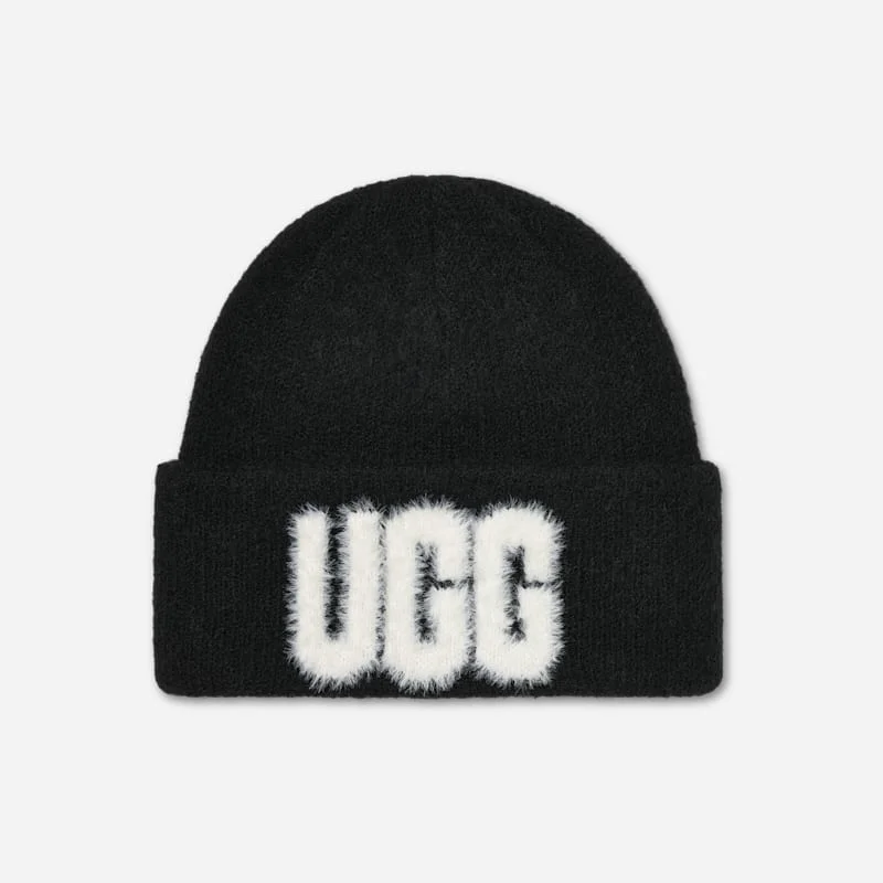 ® Women's Fuzzy ® Logo Beanie in Black - 1