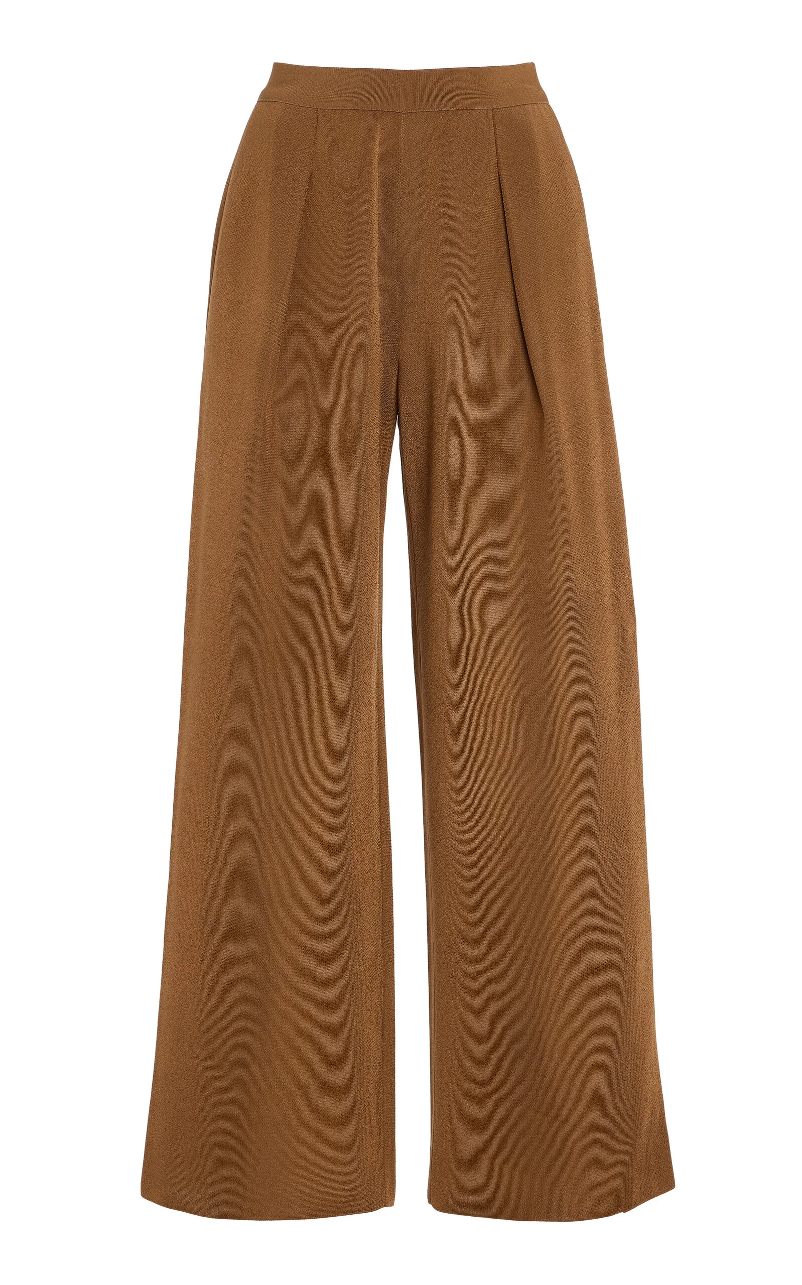 Gene Pleated Knit Wide-Leg Pants tan - 1