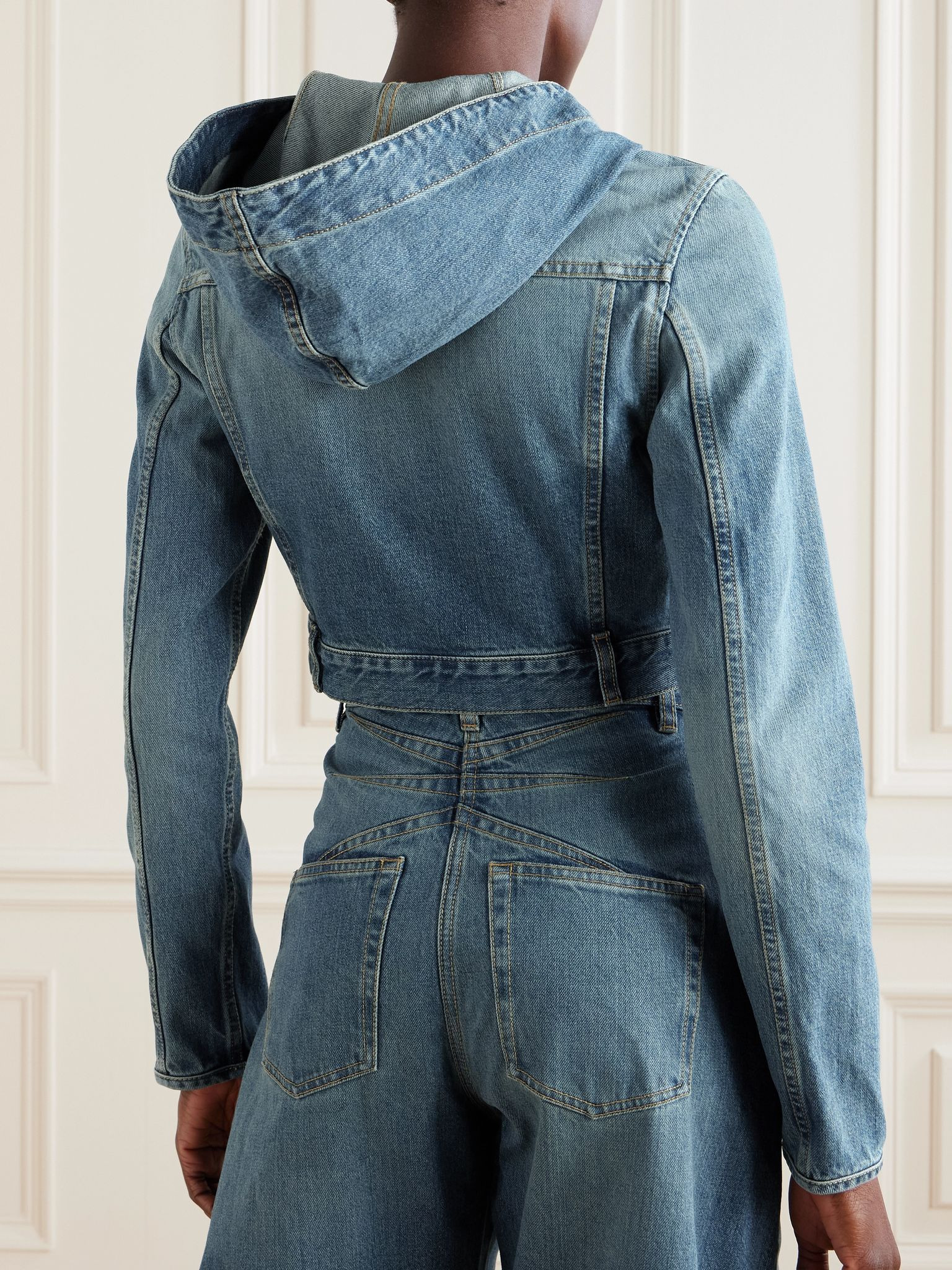 Cropped hooded denim jacket Blue - 3