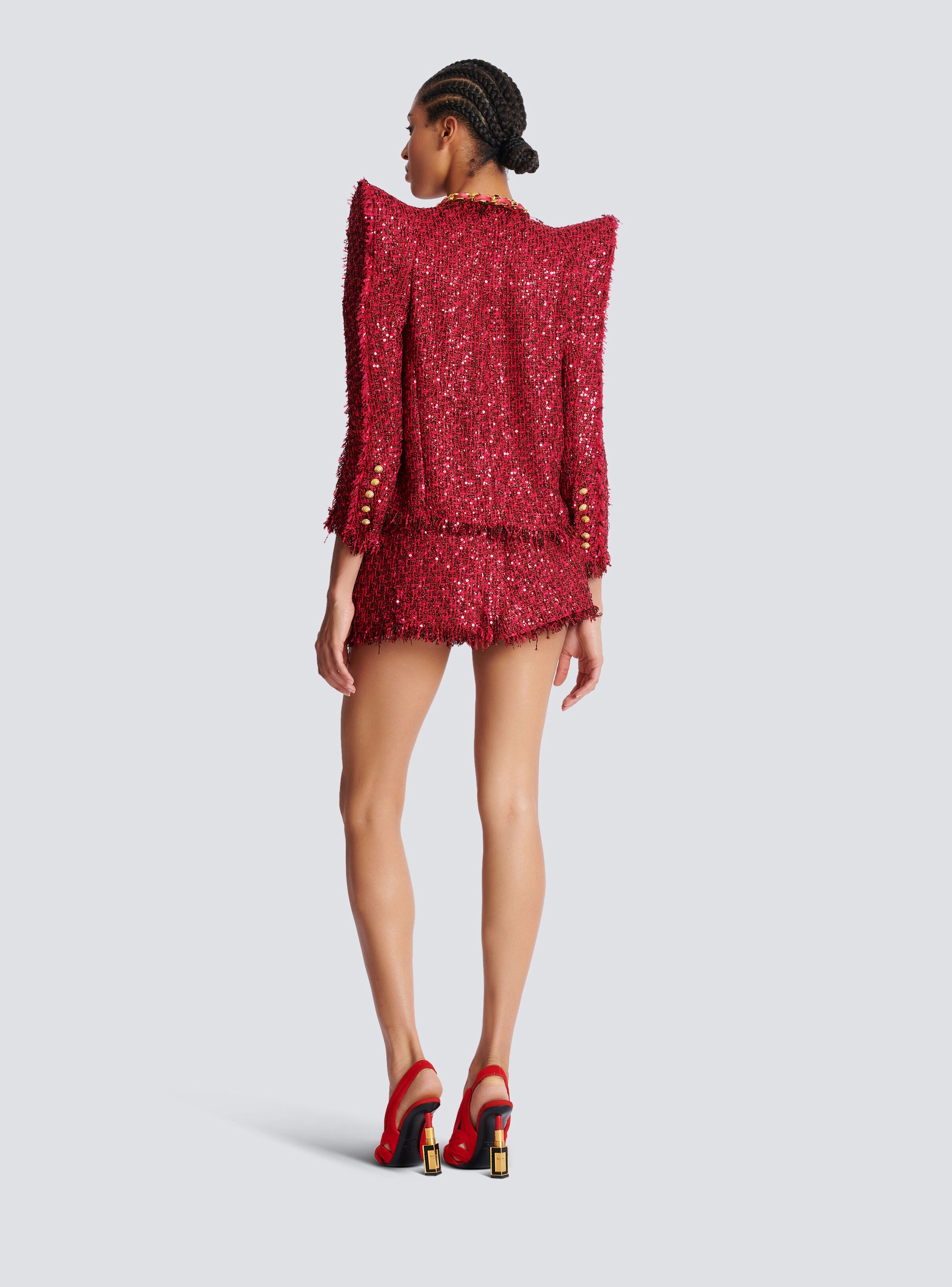 Edge-to-edge sequin tweed jacket - 4
