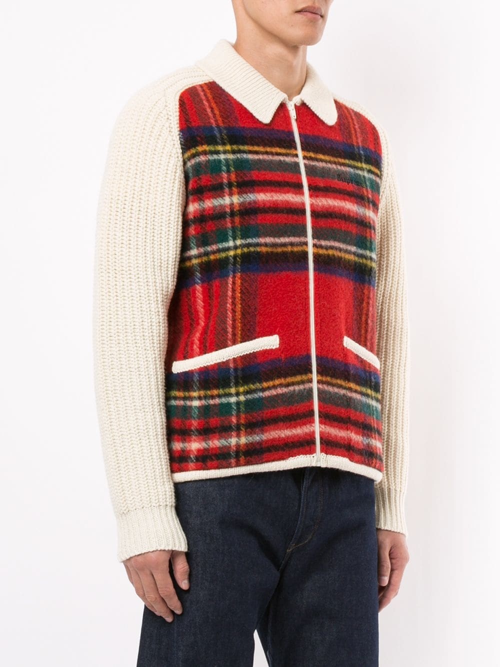 plaid front zip-up jumper - 3