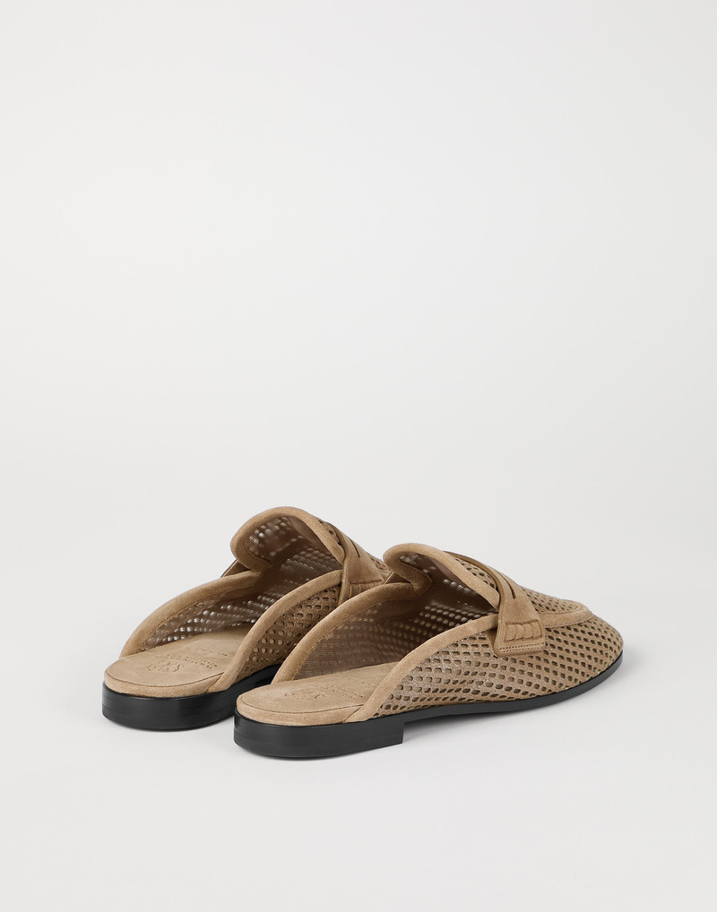 Brunello Cucinelli Sparkling net mules in leather outlook