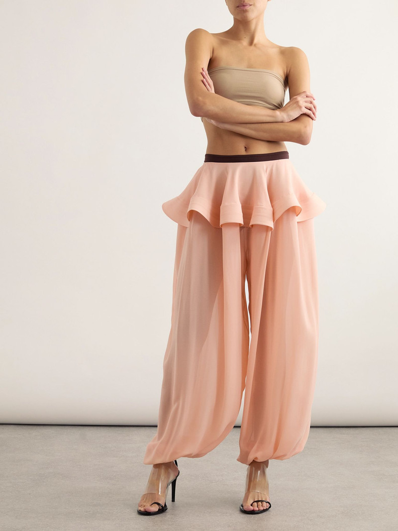 Alaïa Pleated georgette peplum tapered pants Peach outlook
