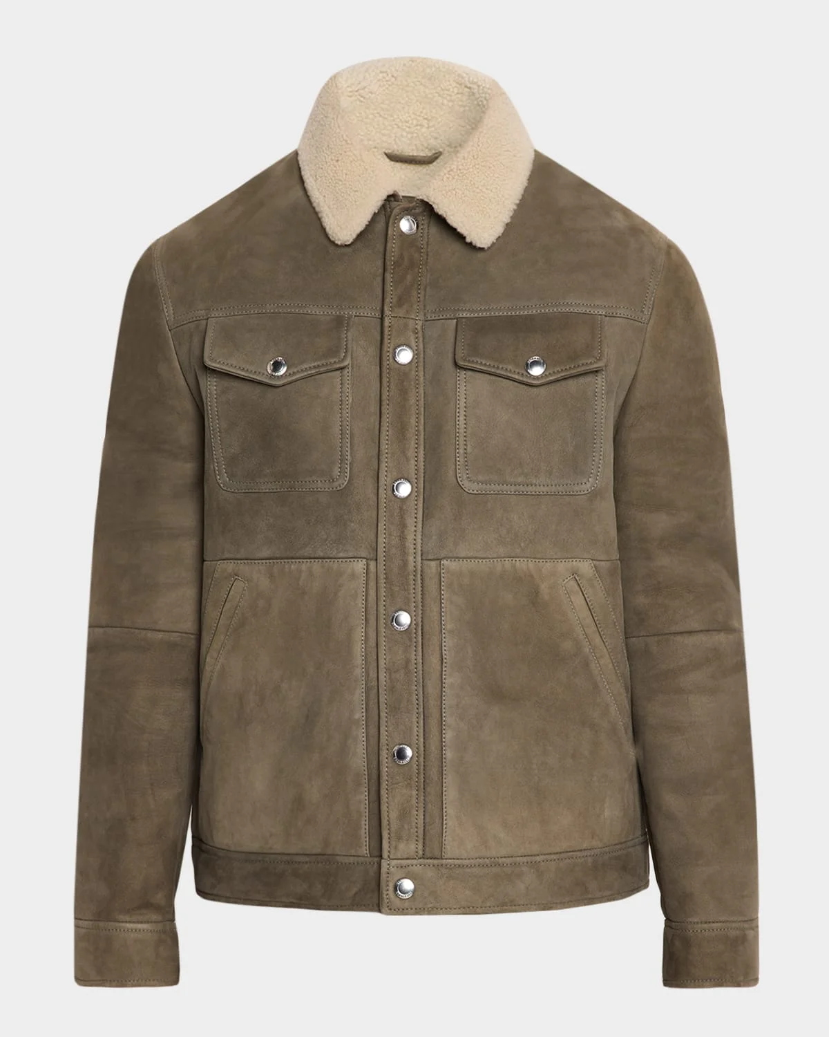 Men's Shearling-Collar Suede Snap Front Jacket - 1