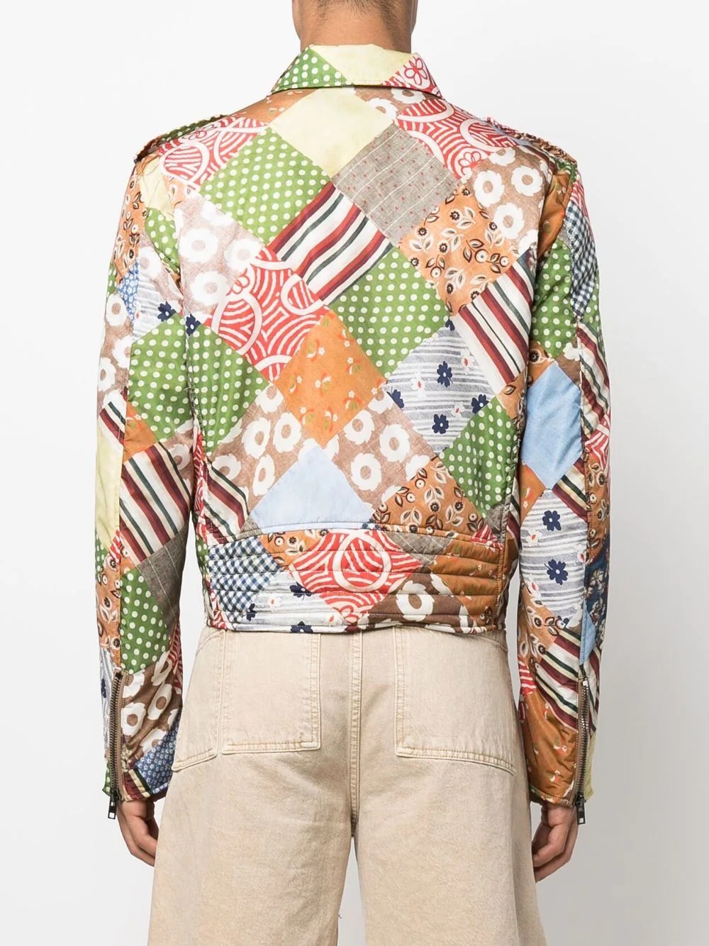 patchwork-print biker jacket - 4