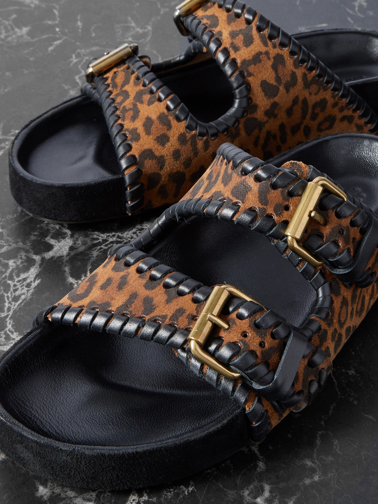 Lennyo Leather-trimmed Leopard-print Suede Slides - 4