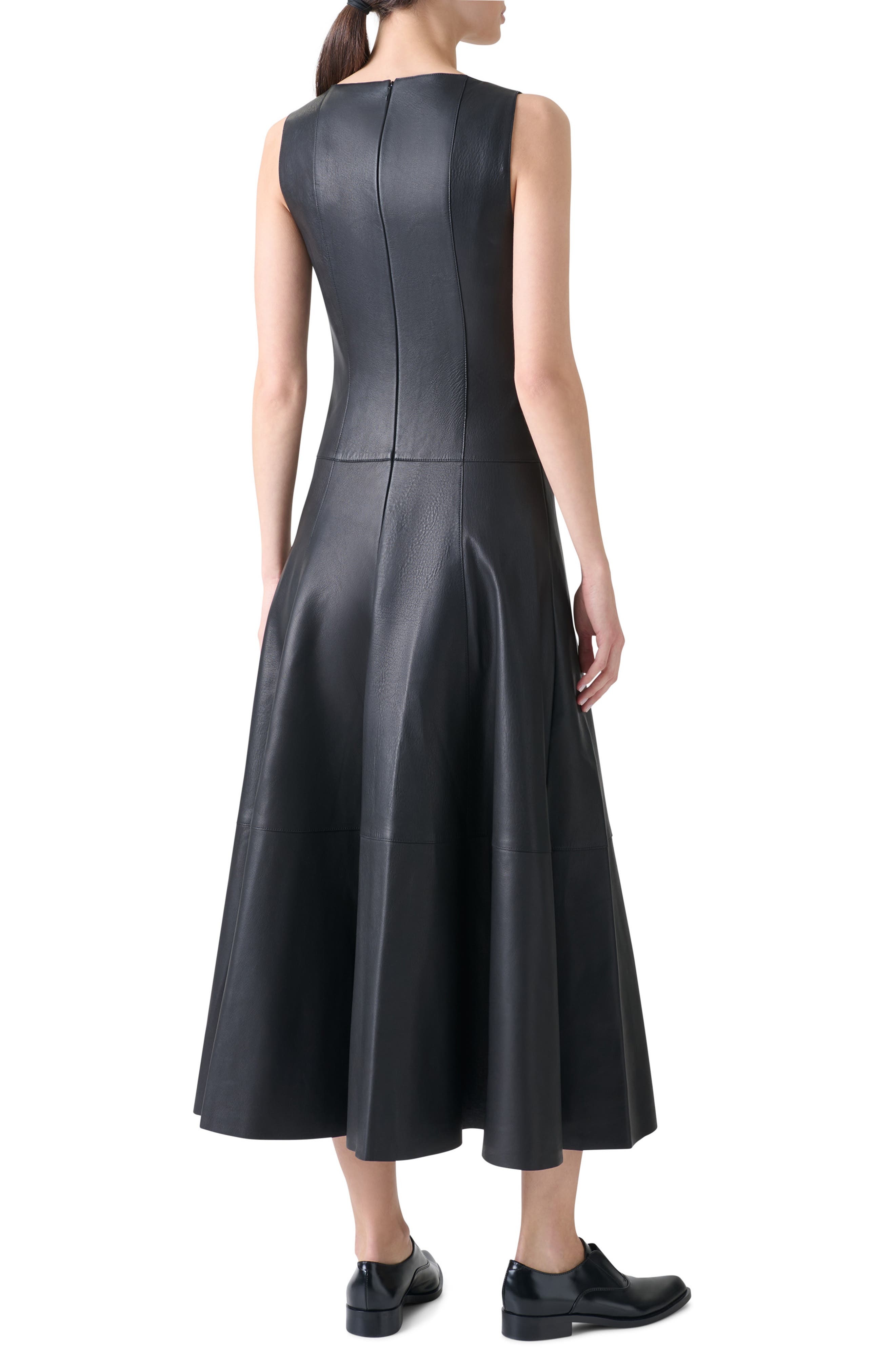 Akris Lambskin Leather Ballet Midi Dress in Black at Nordstrom - 2