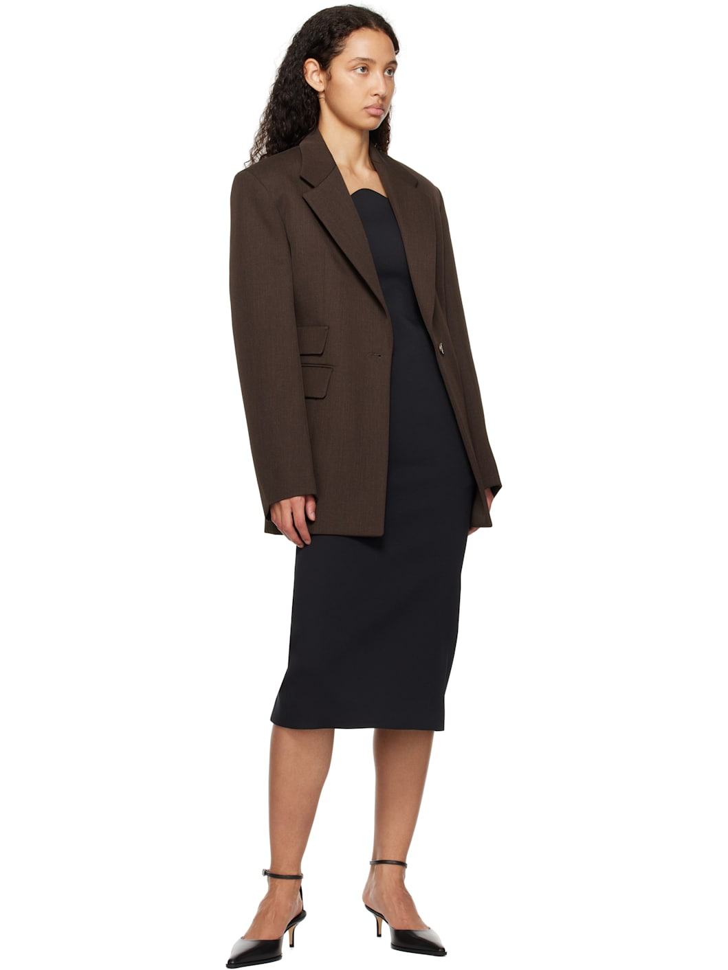 RECTO Black RC Signature Curved Neck Midi Dress | REVERSIBLE