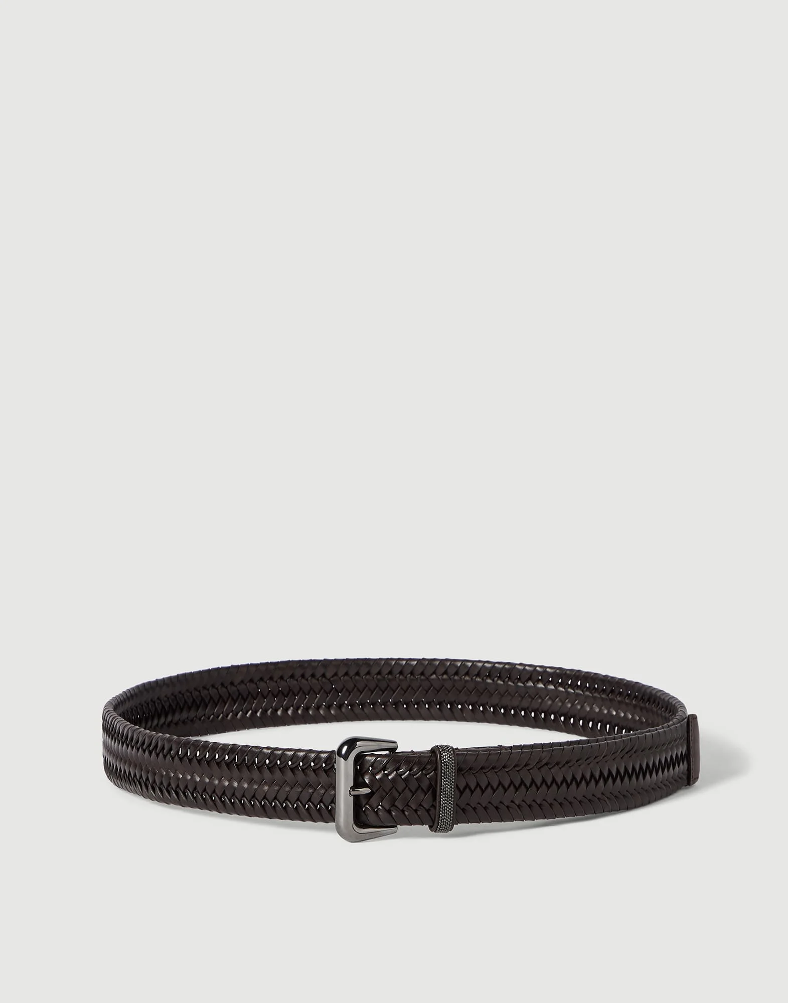 Stretch braided leather belt with shiny loop - 1
