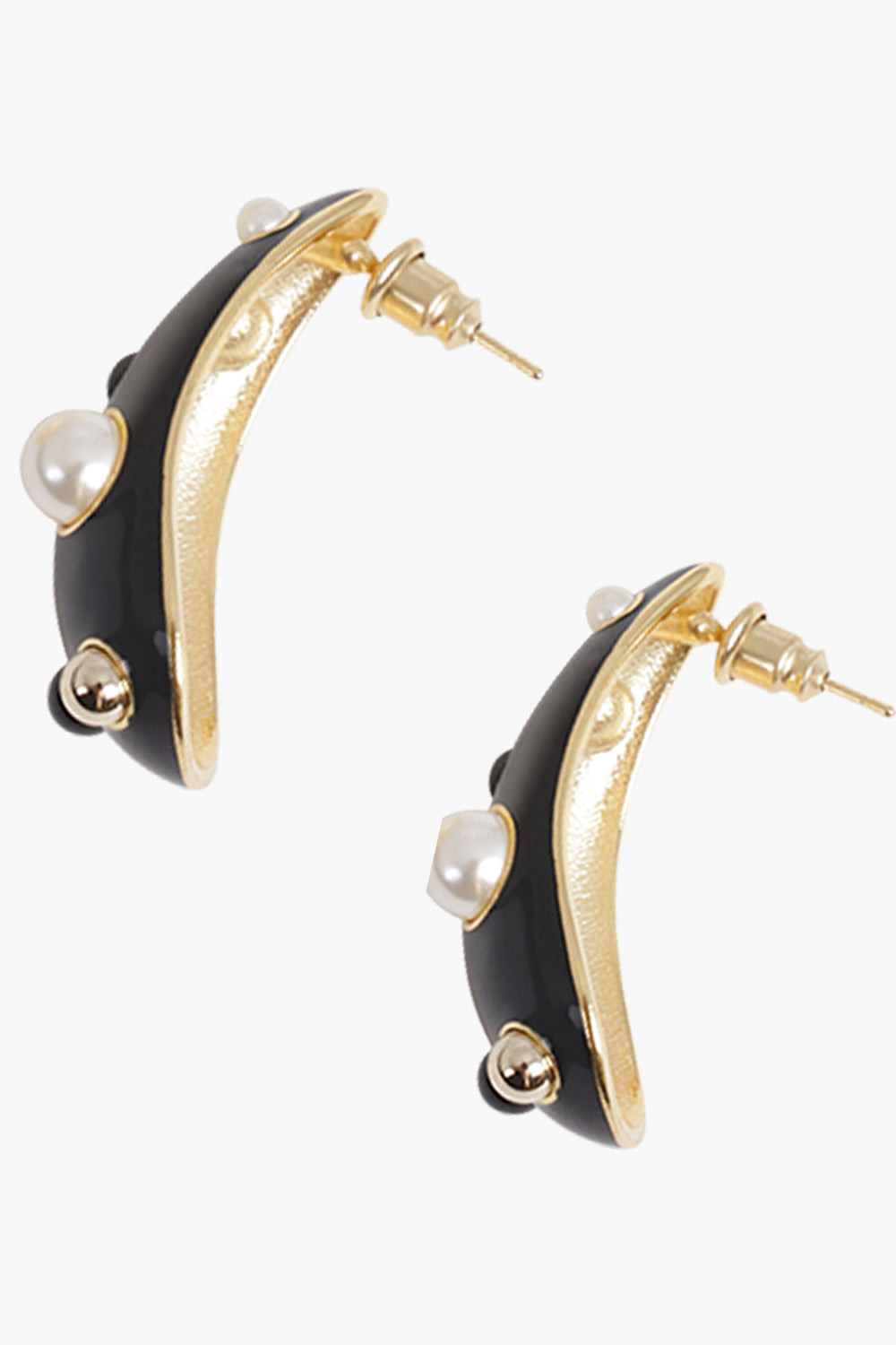 DROPS OF LIGHT CURVED EARRINGS | BLACK/GOLD - 2