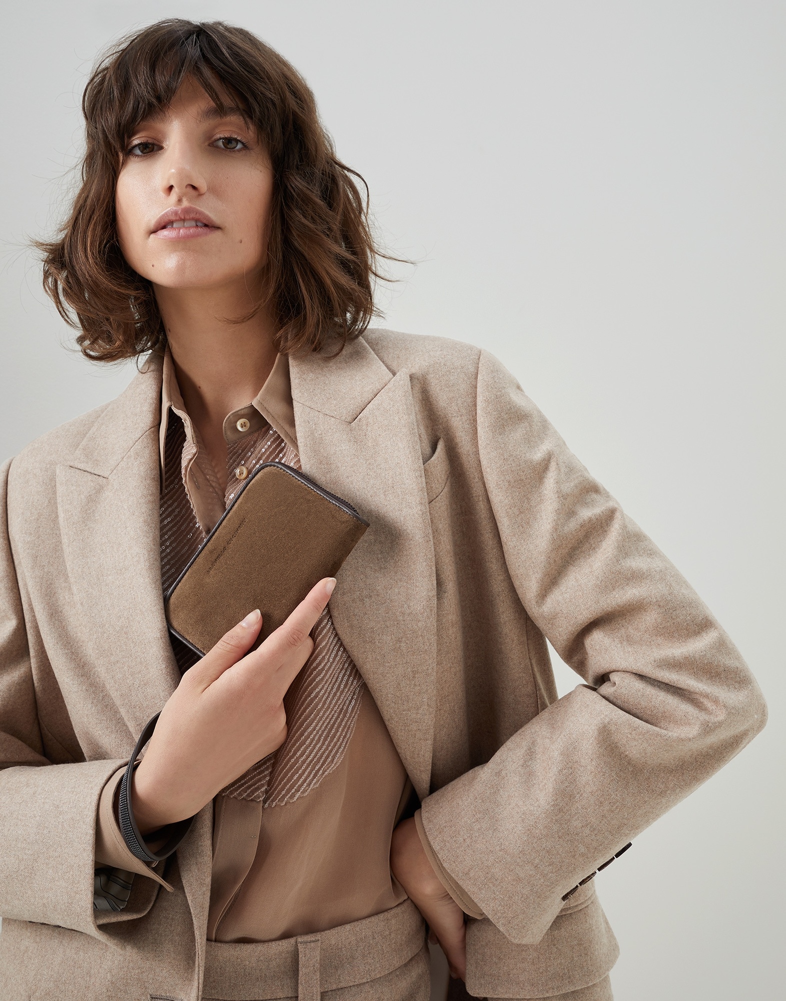 Soft matelassé small wallet in suede with Precious zipper pull - 4