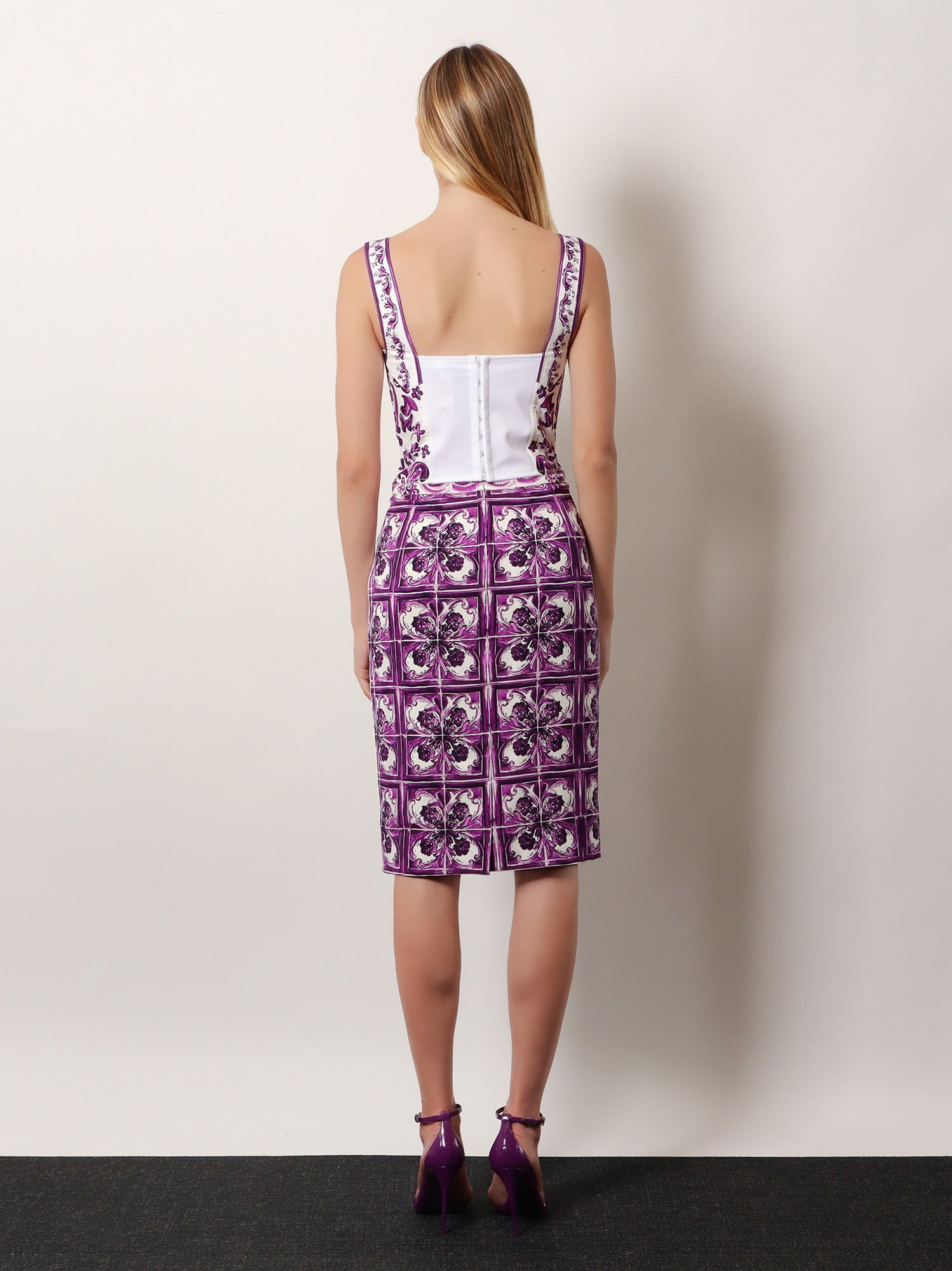Dolce & Gabbana Cotton Blend Bustier Top With Maiolica Print - 3