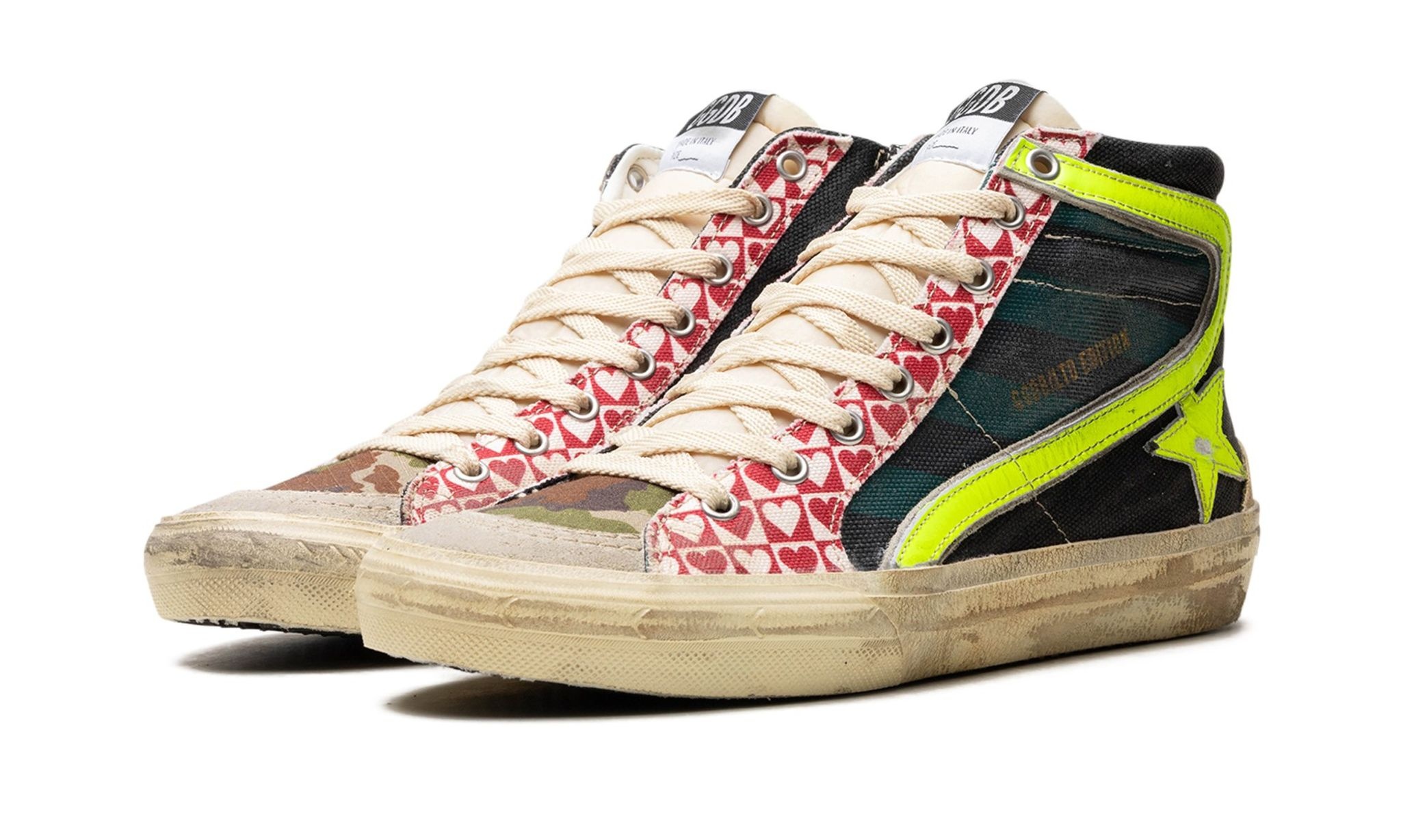 SLIDE CANVAS UPPER SUEDE AND GABARDINE TOE NYLON TONGUE LEATHER STAR AND WAVE "BLACK GREEN ICE YELLO - 2