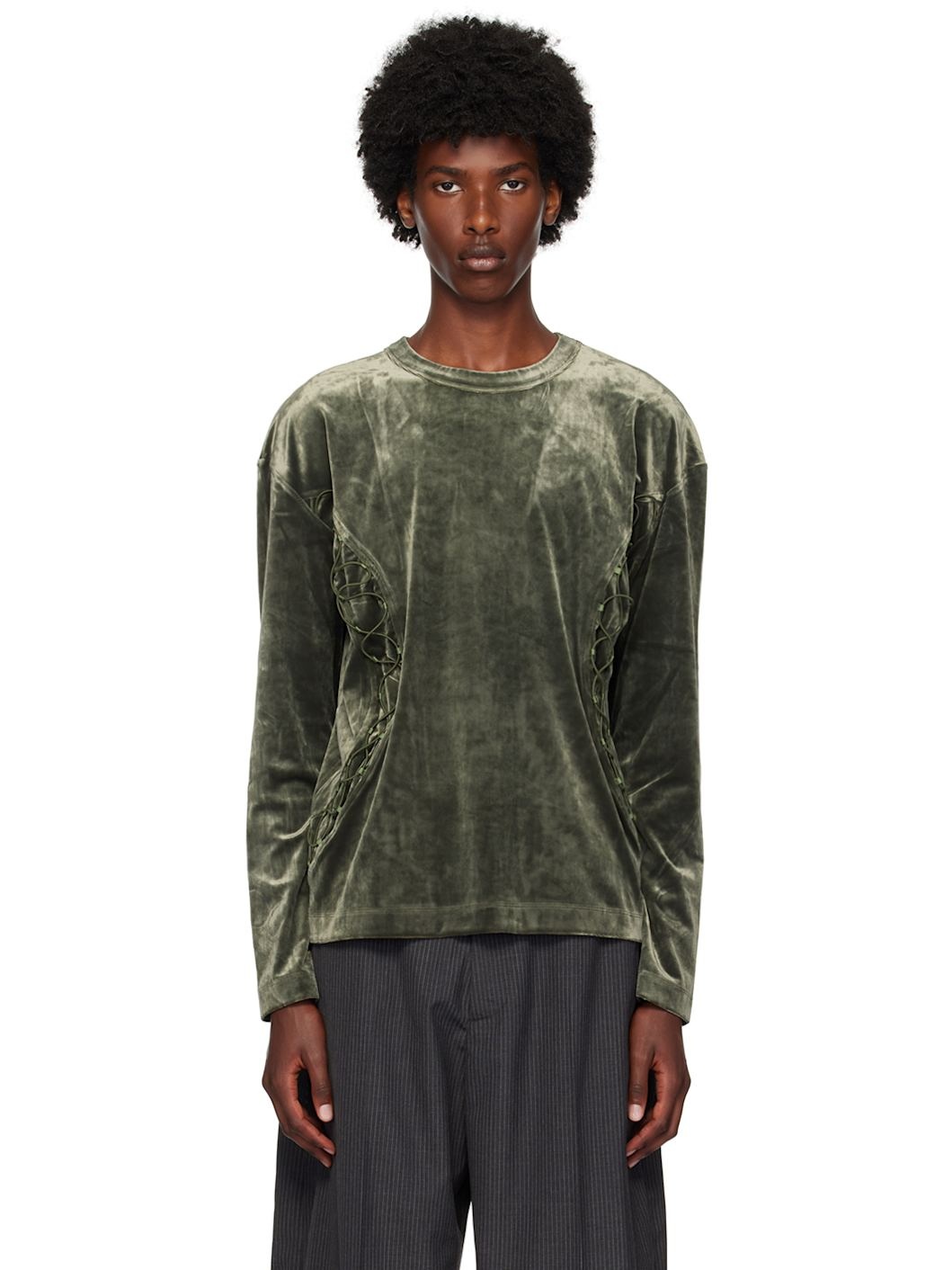Green Lace-Up Sweater - 1
