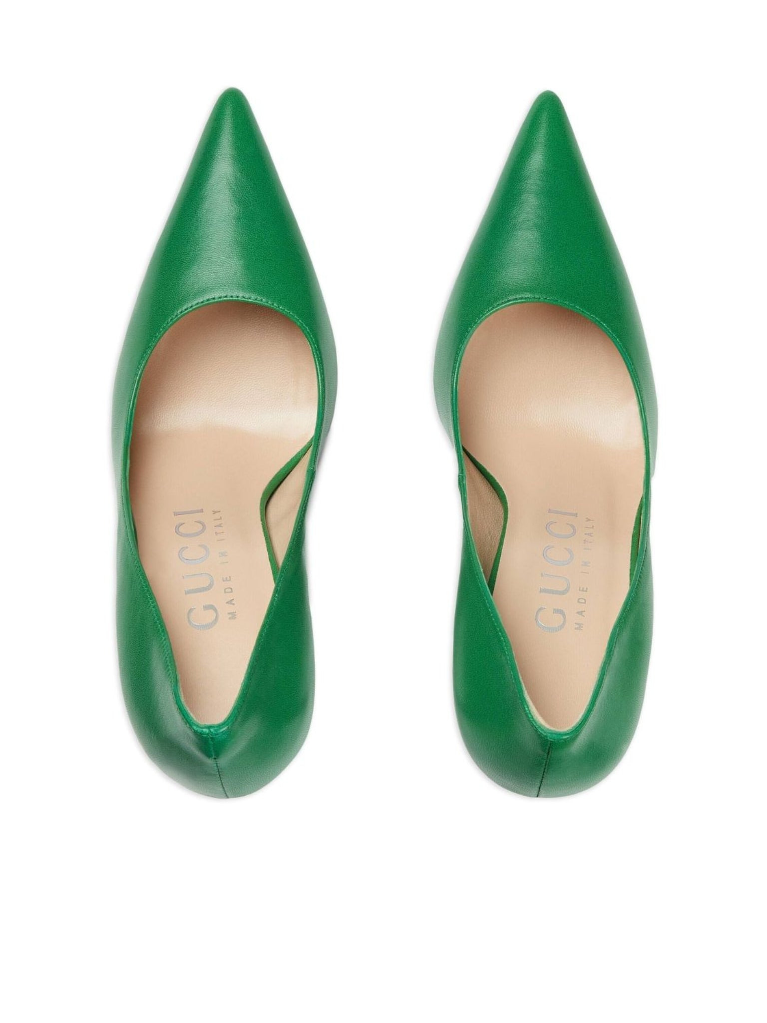Pointed-toe 105mm Green Leather Pumps - 3