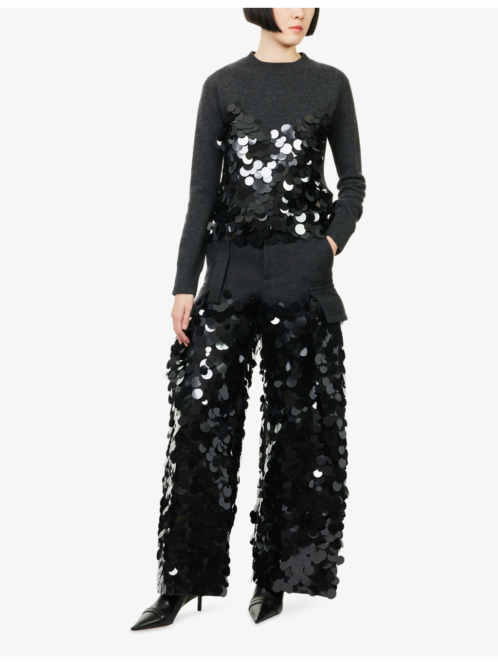 Sequin-Embellished Wide-Leg Wool Trousers - 2