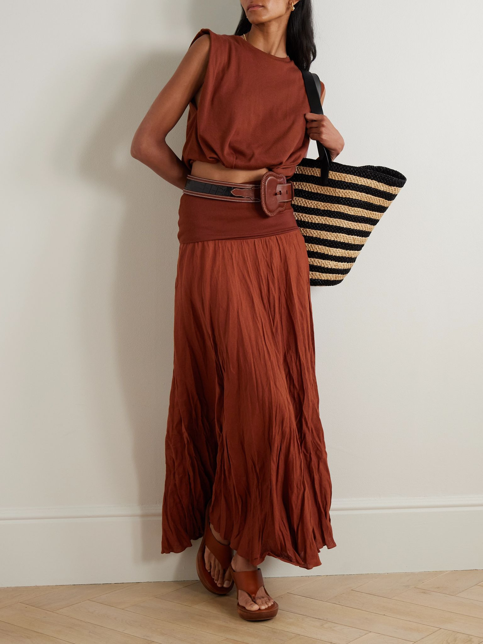 Muraya cropped gathered jersey T-shirt Burgundy - 2
