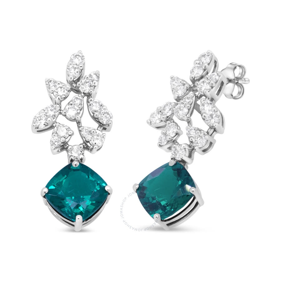 Haus Of Brilliance - Haus of Brilliance 18K White Gold 1 1/10 Cttw Diamond and 7.9 x 7.7mm Green Emerald Drop Earrings (G - 2