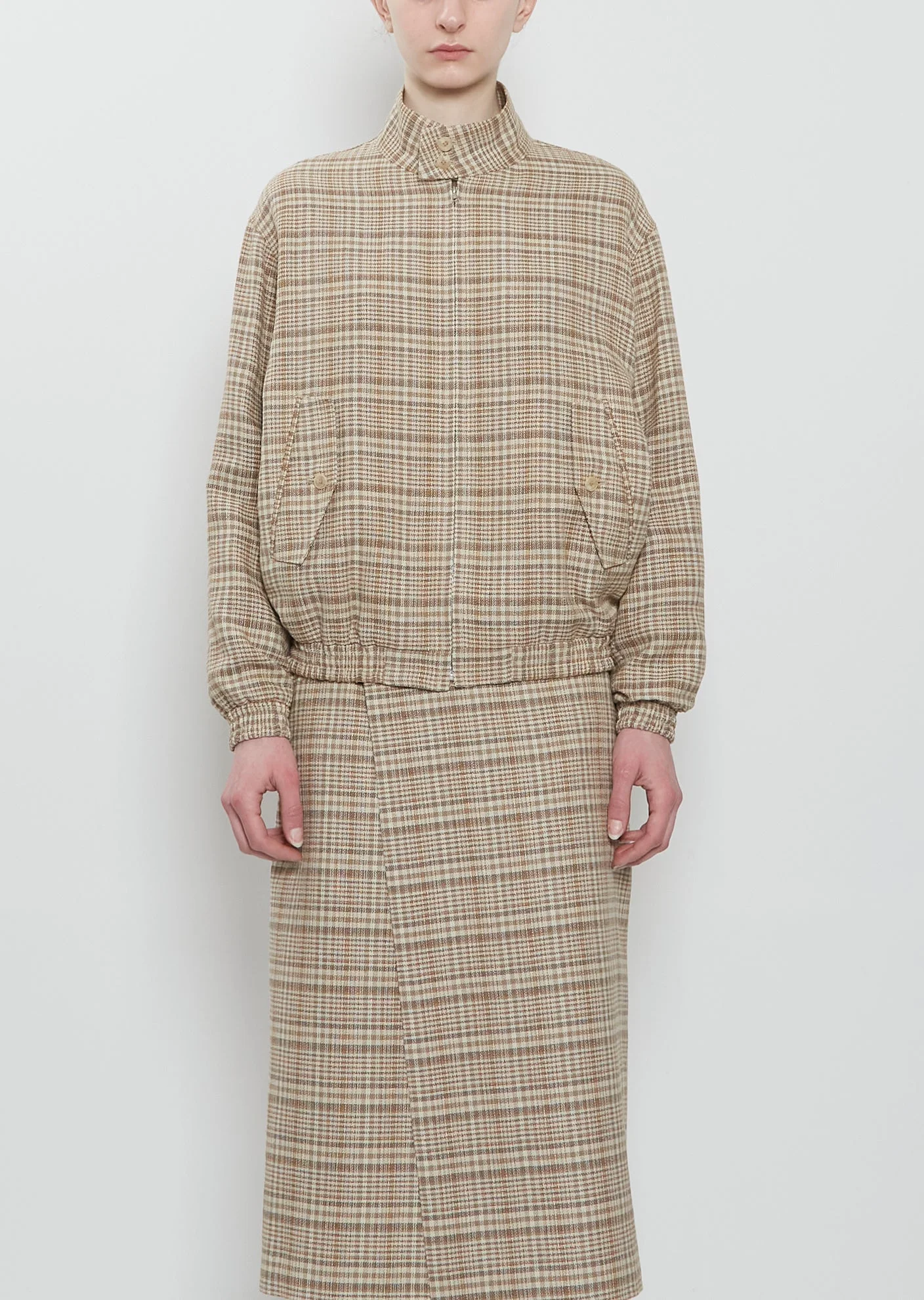 Silk Linen Nep Check Blouson - 1