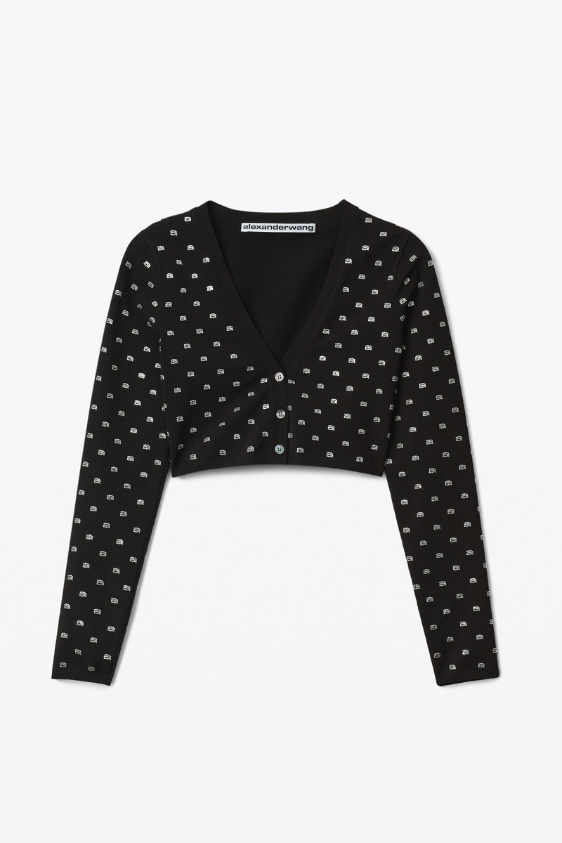 V-NECK CROPPED CARDIGAN IN CRYSTAL NYLON 1