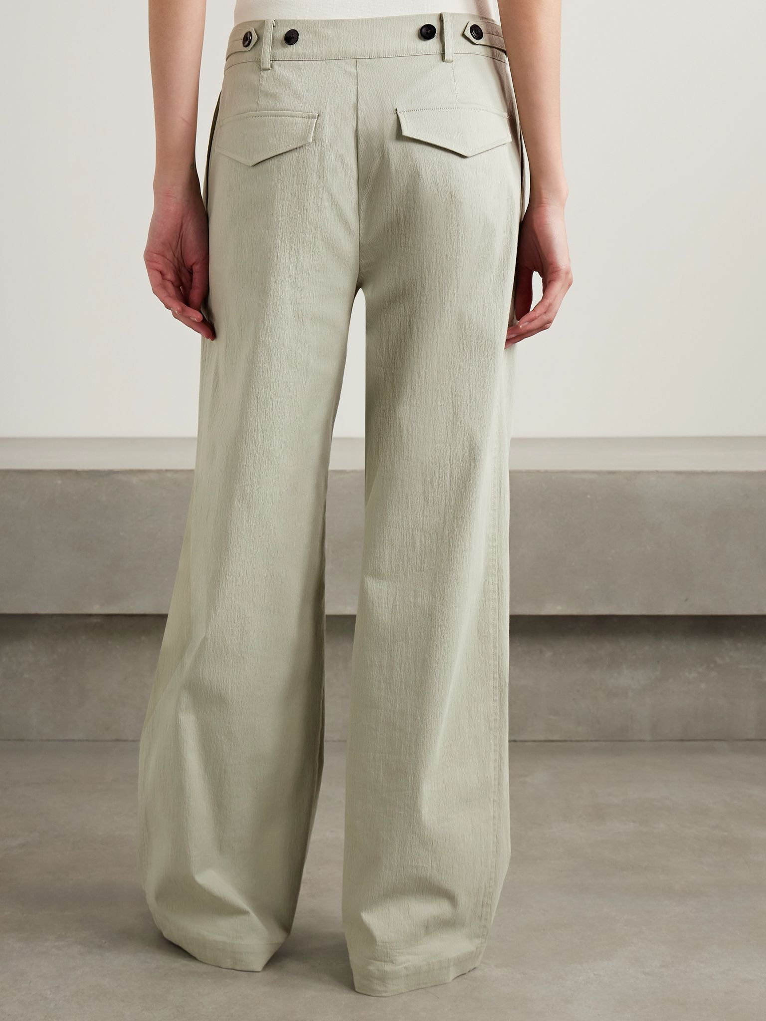 Romina pleated cotton-blend wide-leg pants Sage green - 4