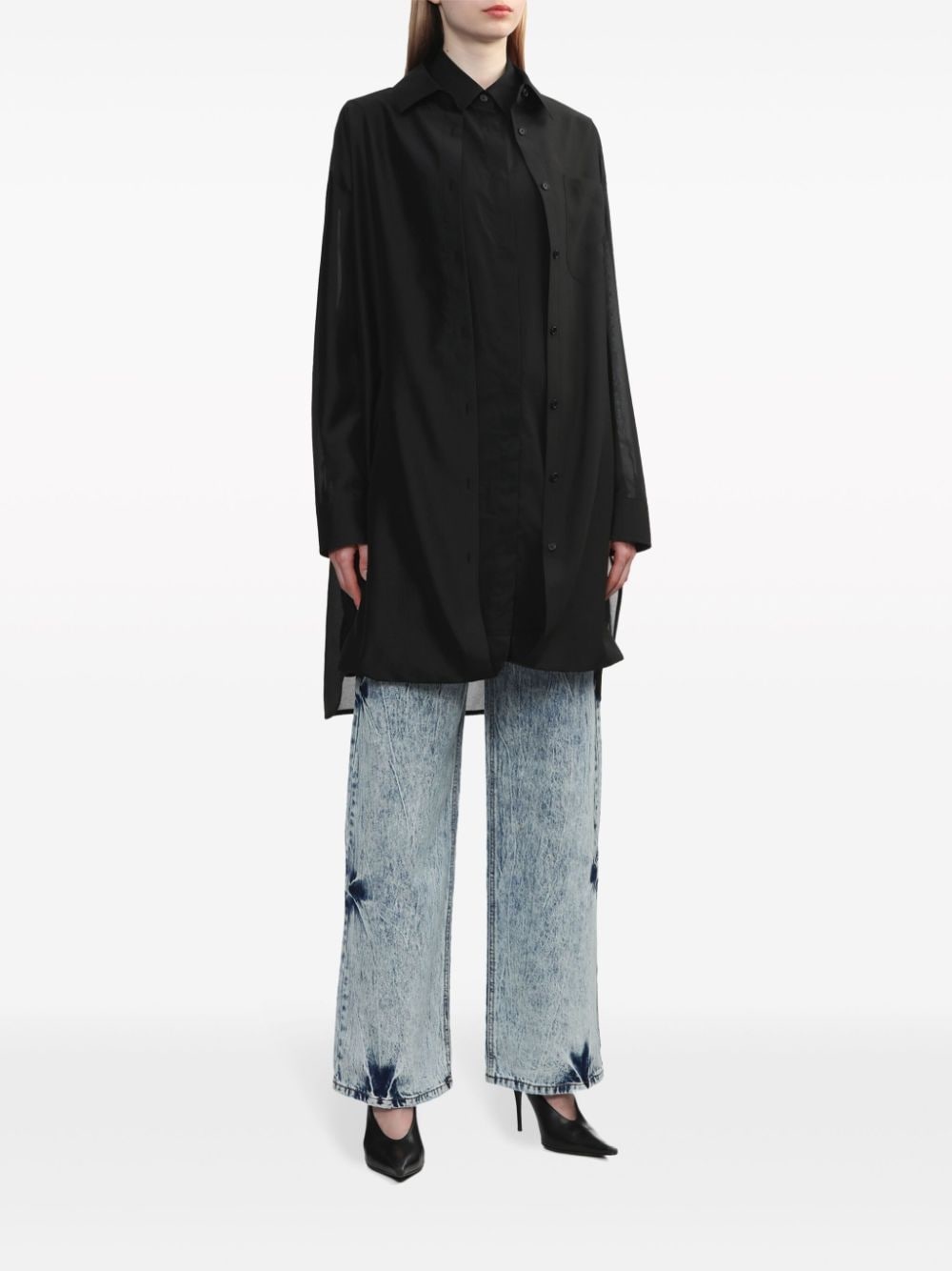 layered longline cotton shirt - 2