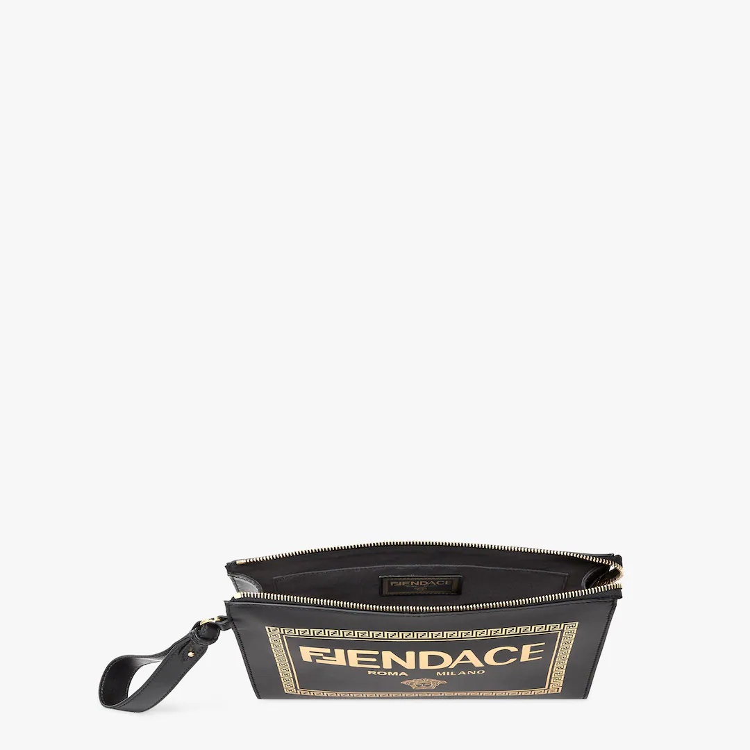 Fendace Printed black leather  Logo pouch - 4