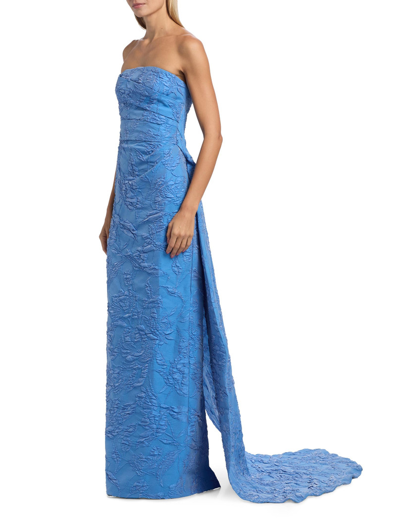 Women's Floral Jacquard Strapless Column Gown - Lake 4