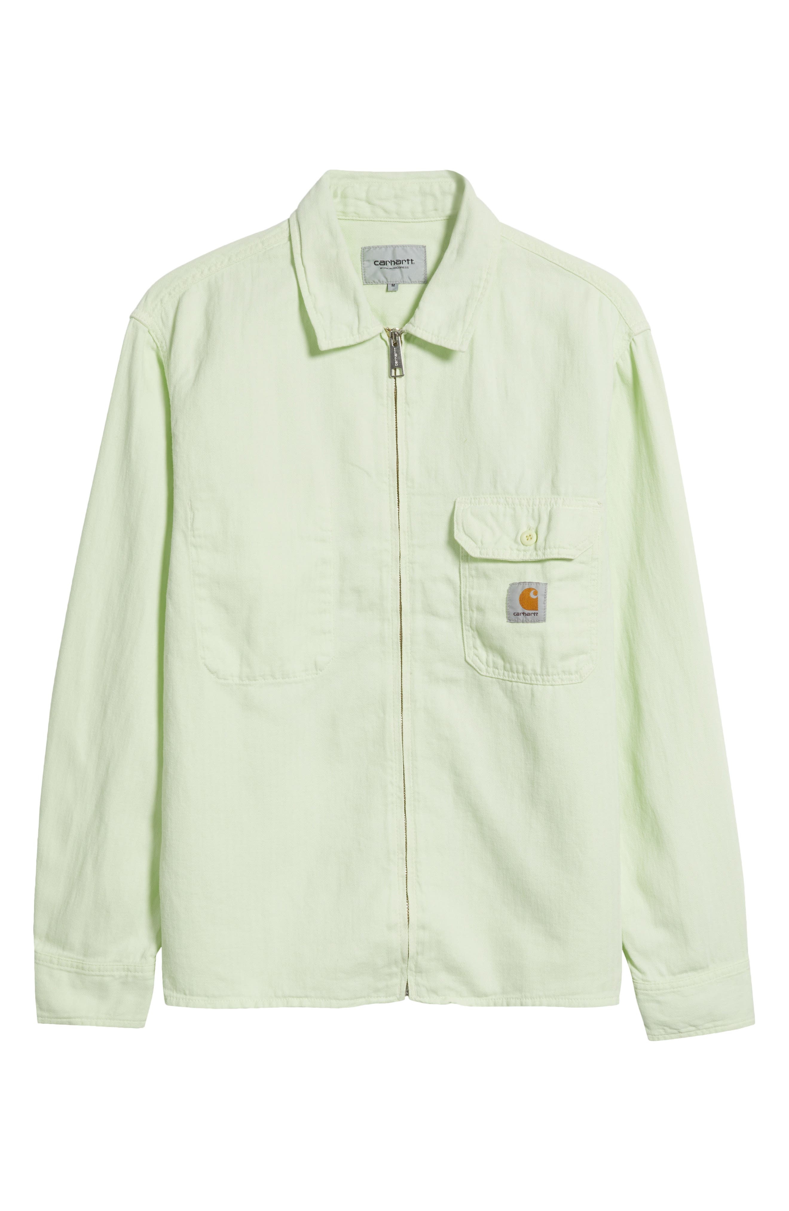 Carhartt Work In Progress Rainer Cotton & Linen Herringbone Zip Jacket in Air Green (Garment Dyed) a - 6
